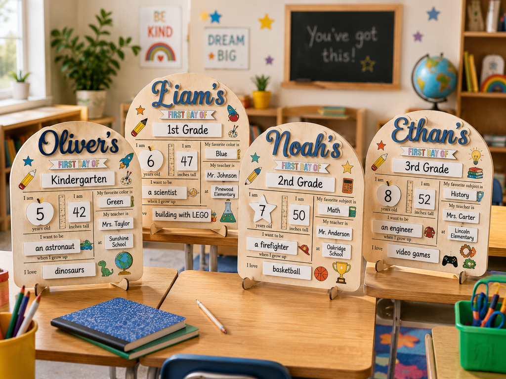 COMBO Personalized First & Last Day of School Sign Set | Includes 5 Interchangeable Name Tags