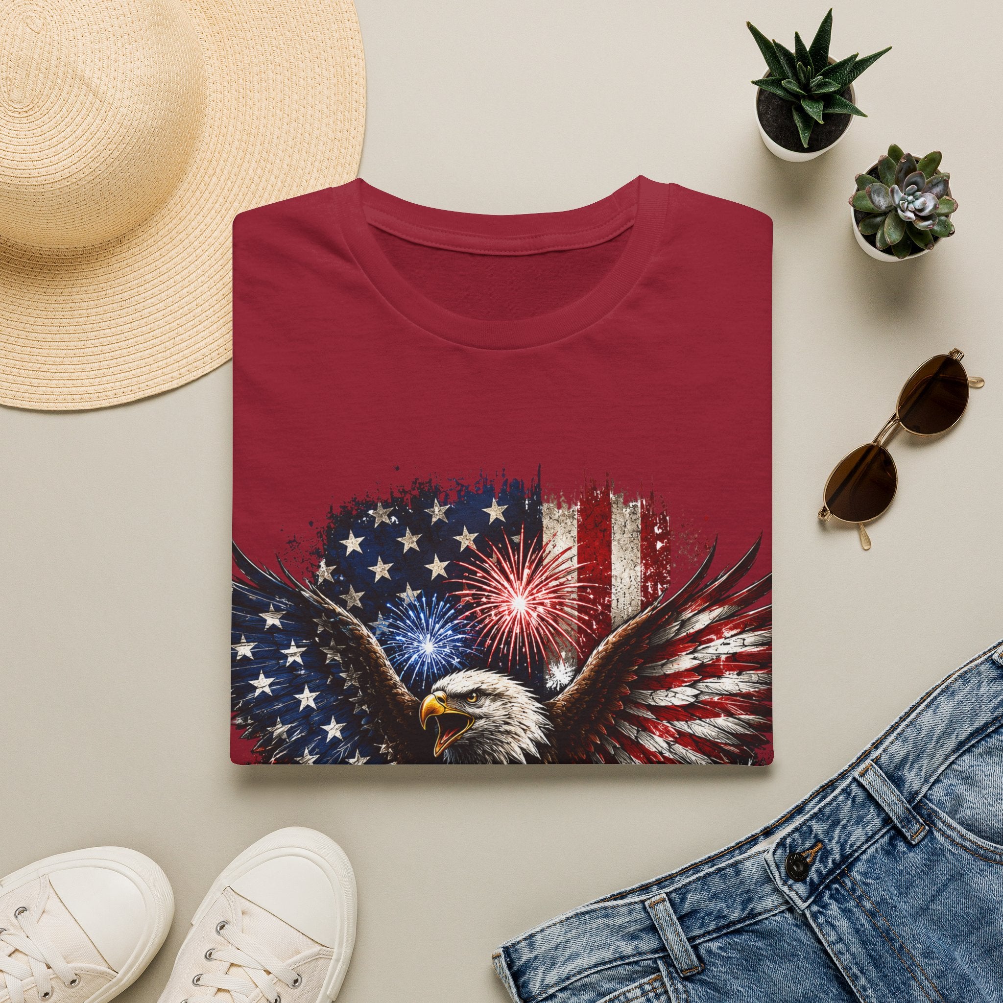 Vintage American Eagle Patriotic T-Shirt | Land of the Free Home of the Brave | USA Flag Graphic Tee