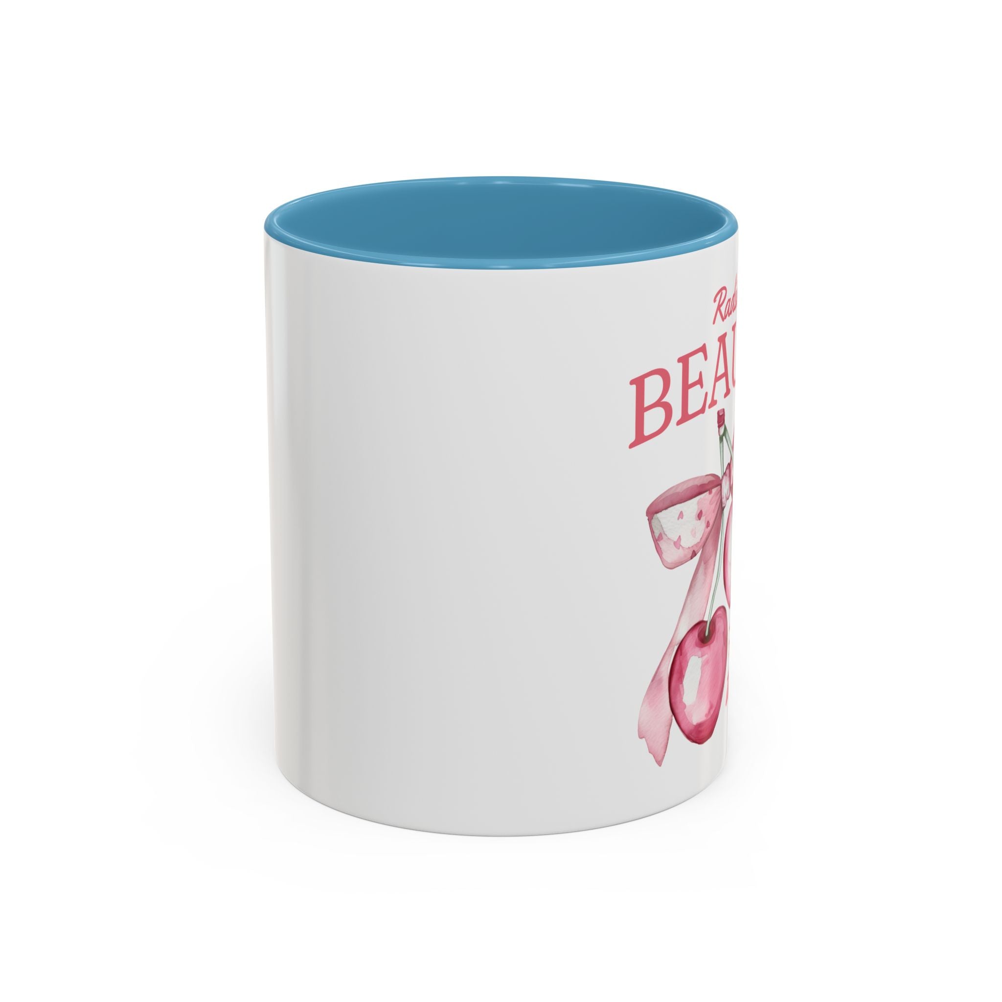 Personalized Coquette Cherry Mug, Radiate Beauty Design, Watercolor Bow Aesthetic Cup