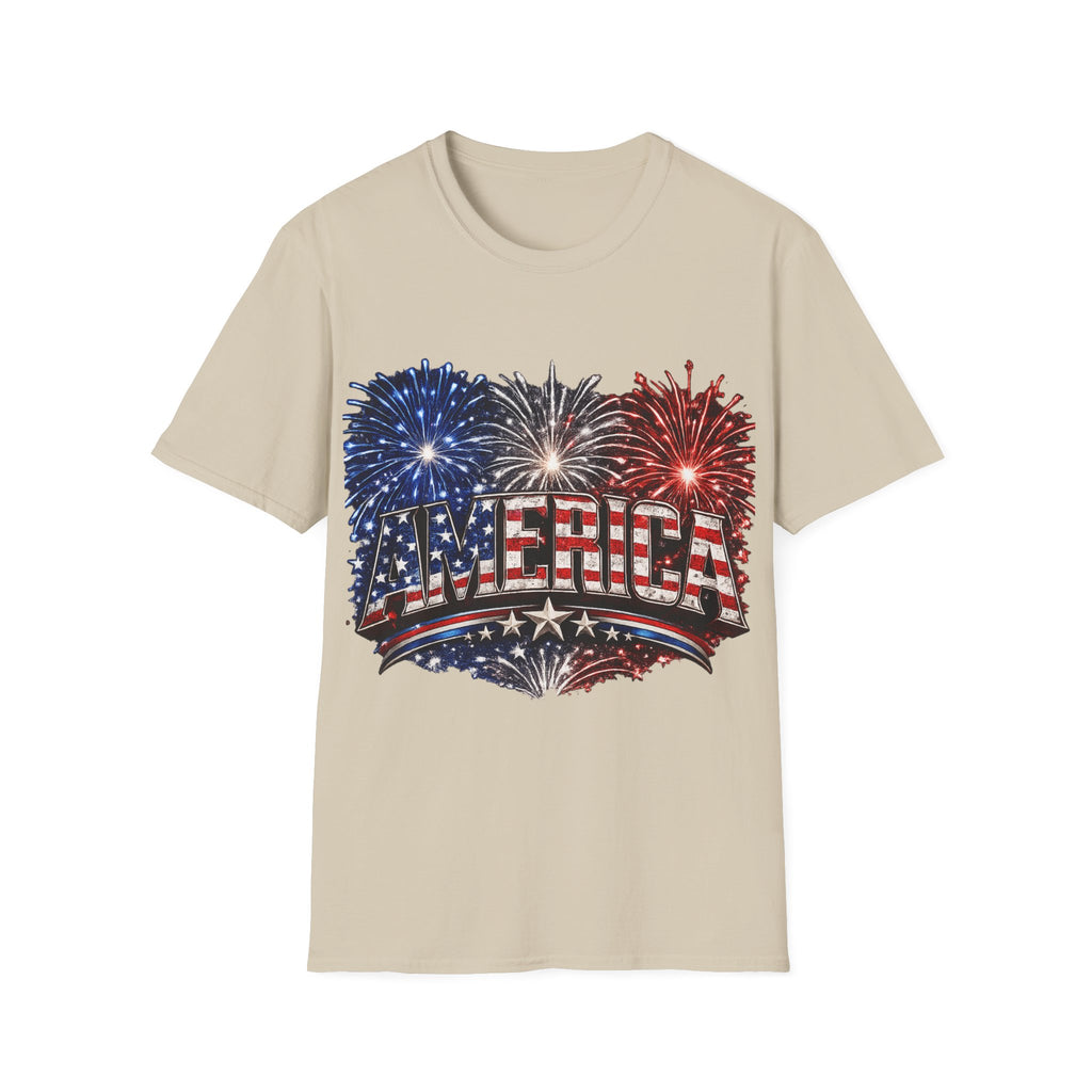 America Fireworks Patriotic T-Shirt | USA Flag Graphic Lightweight Tee | Independence Day