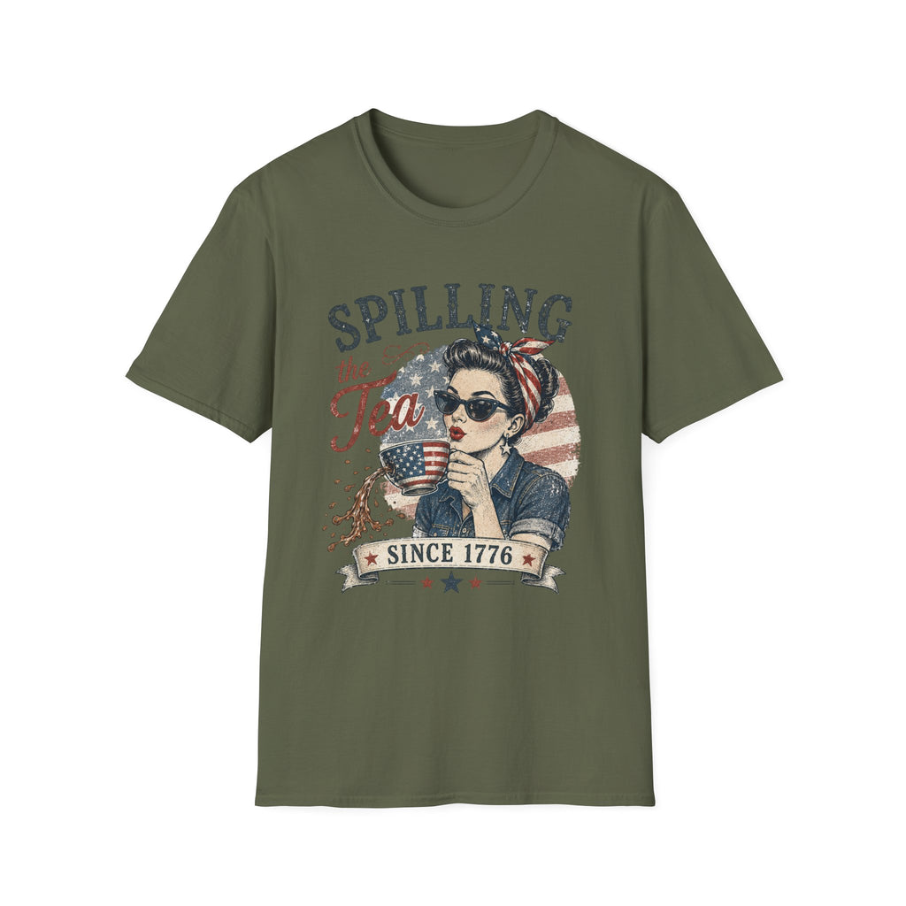 Spilling The Tea Since 1776 T-Shirt | Vintage Patriotic Graphic Tee | Funny America Independence Day Shirt
