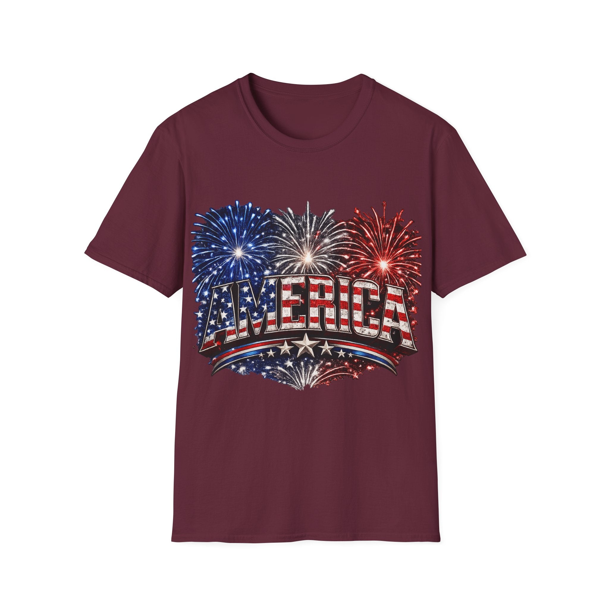 America Fireworks Patriotic T-Shirt | USA Flag Graphic Lightweight Tee | Independence Day