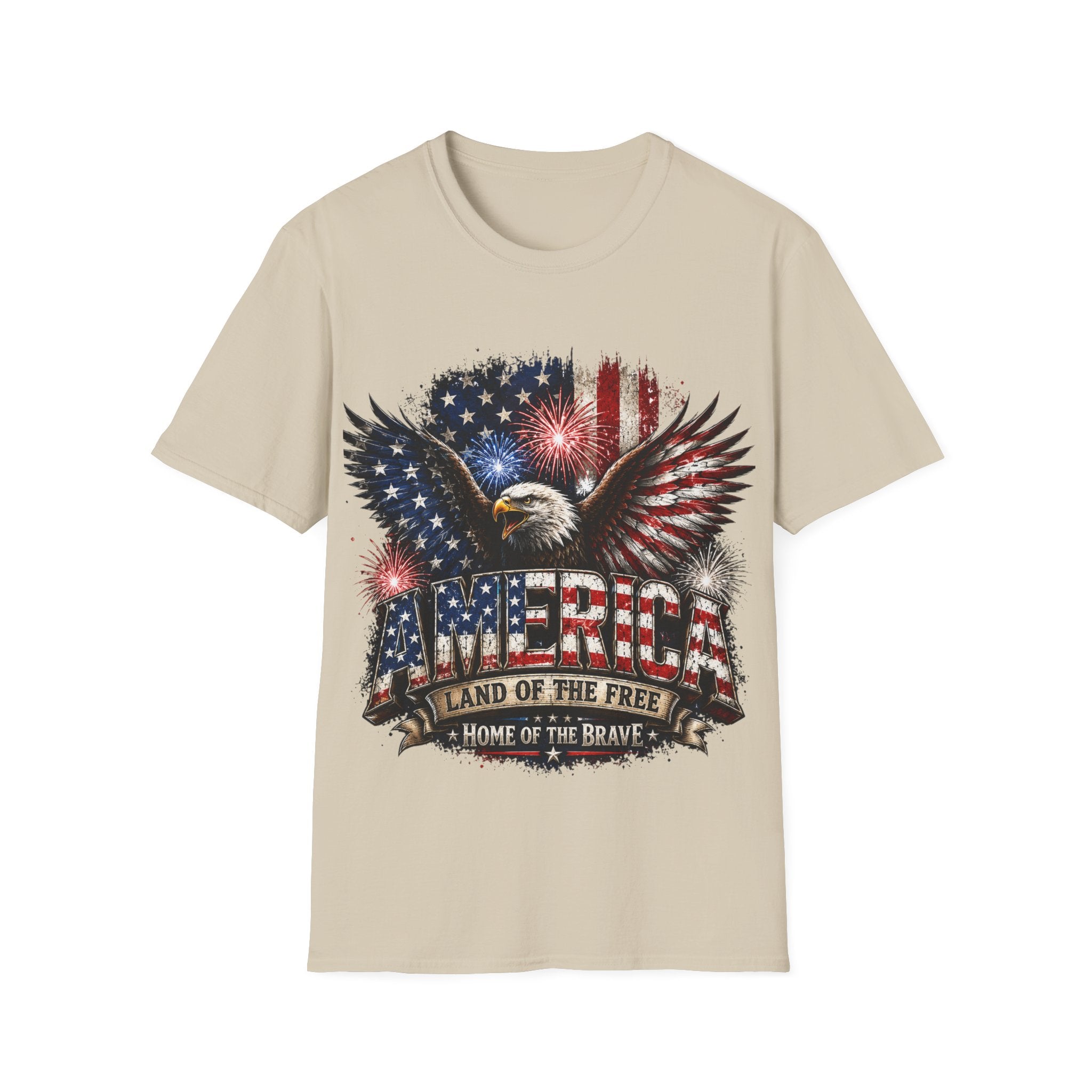 Vintage American Eagle Patriotic T-Shirt | Land of the Free Home of the Brave | USA Flag Graphic Tee