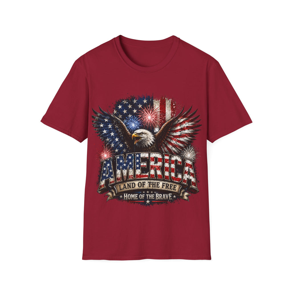 Vintage American Eagle Patriotic T-Shirt | Land of the Free Home of the Brave | USA Flag Graphic Tee