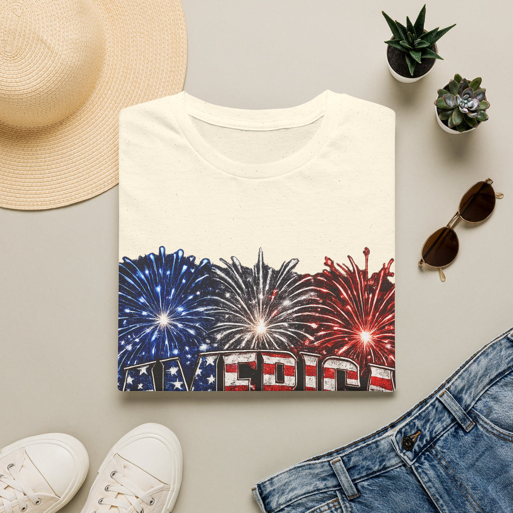 America Fireworks Patriotic T-Shirt | USA Flag Graphic Lightweight Tee | Independence Day