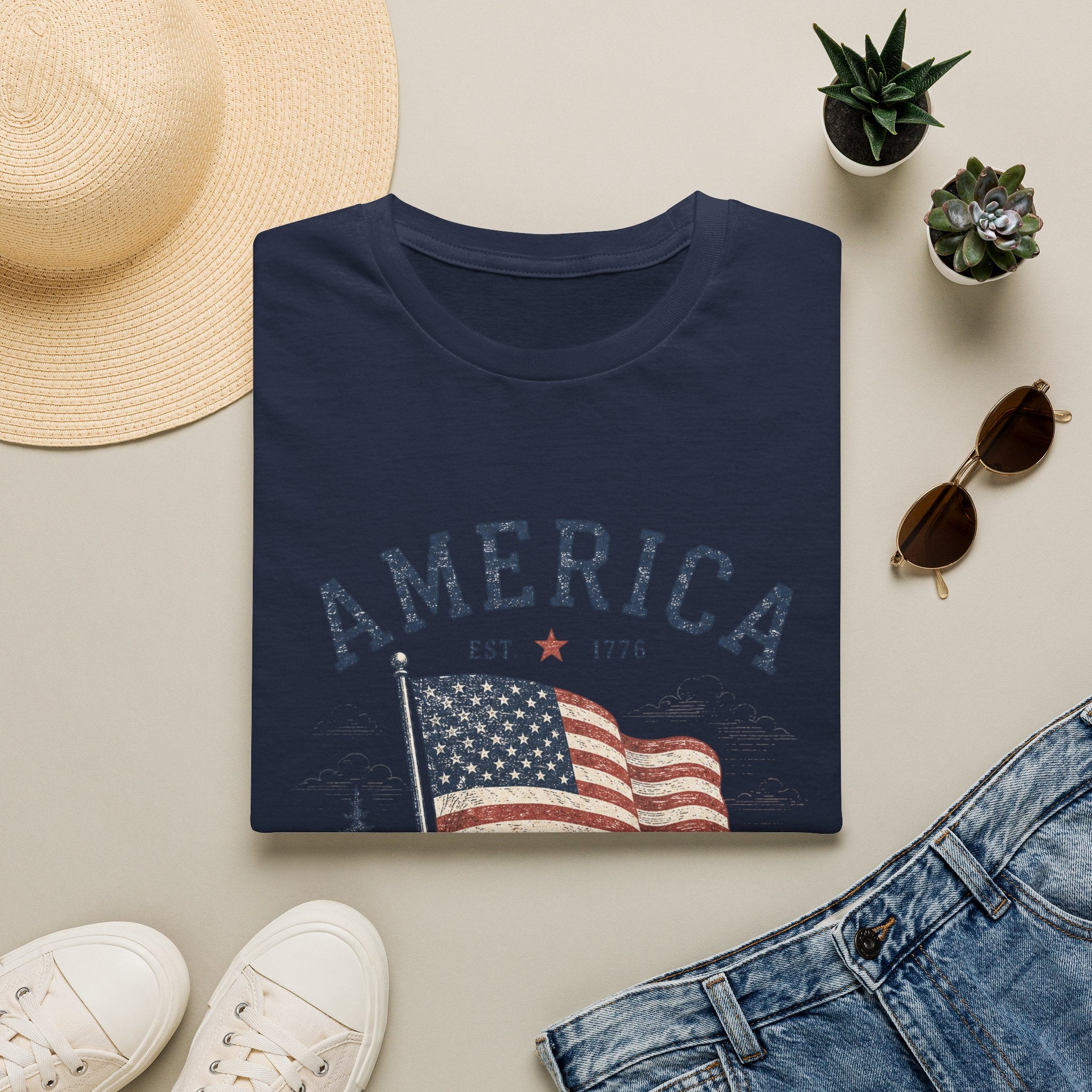 Vintage America Est. 1776 T-Shirt | Land of the Free Home of the Brave | Retro Patriotic Graphic Tee