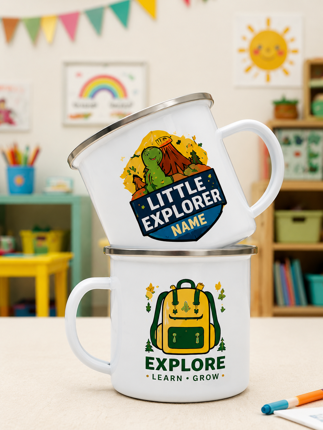 Personalized Kids Enamel Mug – Custom Name Mug for Kindergarten & Little Explorers