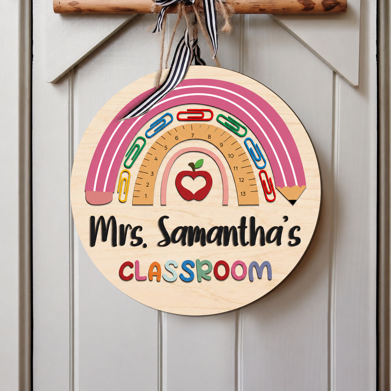 Personalized Teacher Classroom Wooden Sign – Custom Classroom Door Hanger Gift
