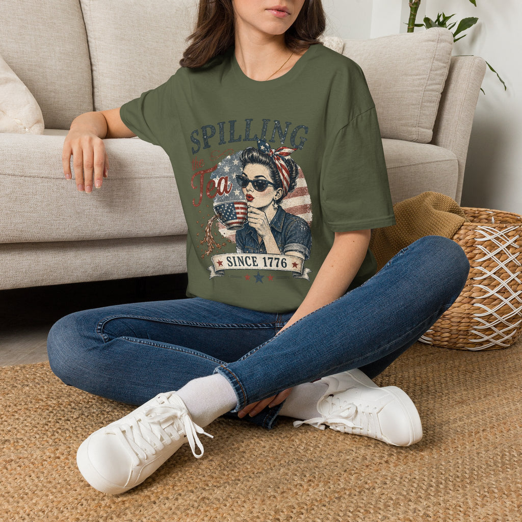 Spilling The Tea Since 1776 T-Shirt | Vintage Patriotic Graphic Tee | Funny America Independence Day Shirt