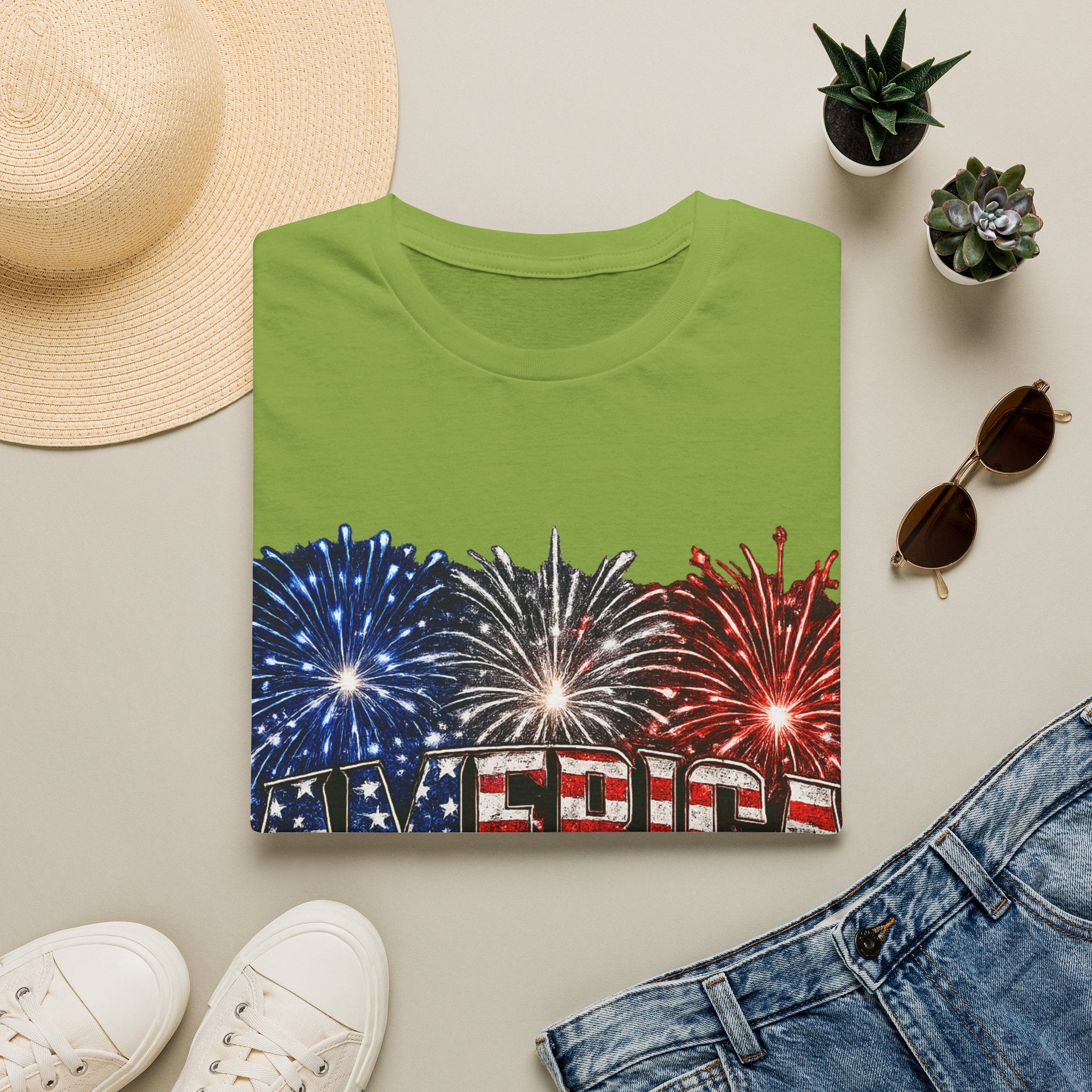 America Fireworks Patriotic T-Shirt | USA Flag Graphic Lightweight Tee | Independence Day