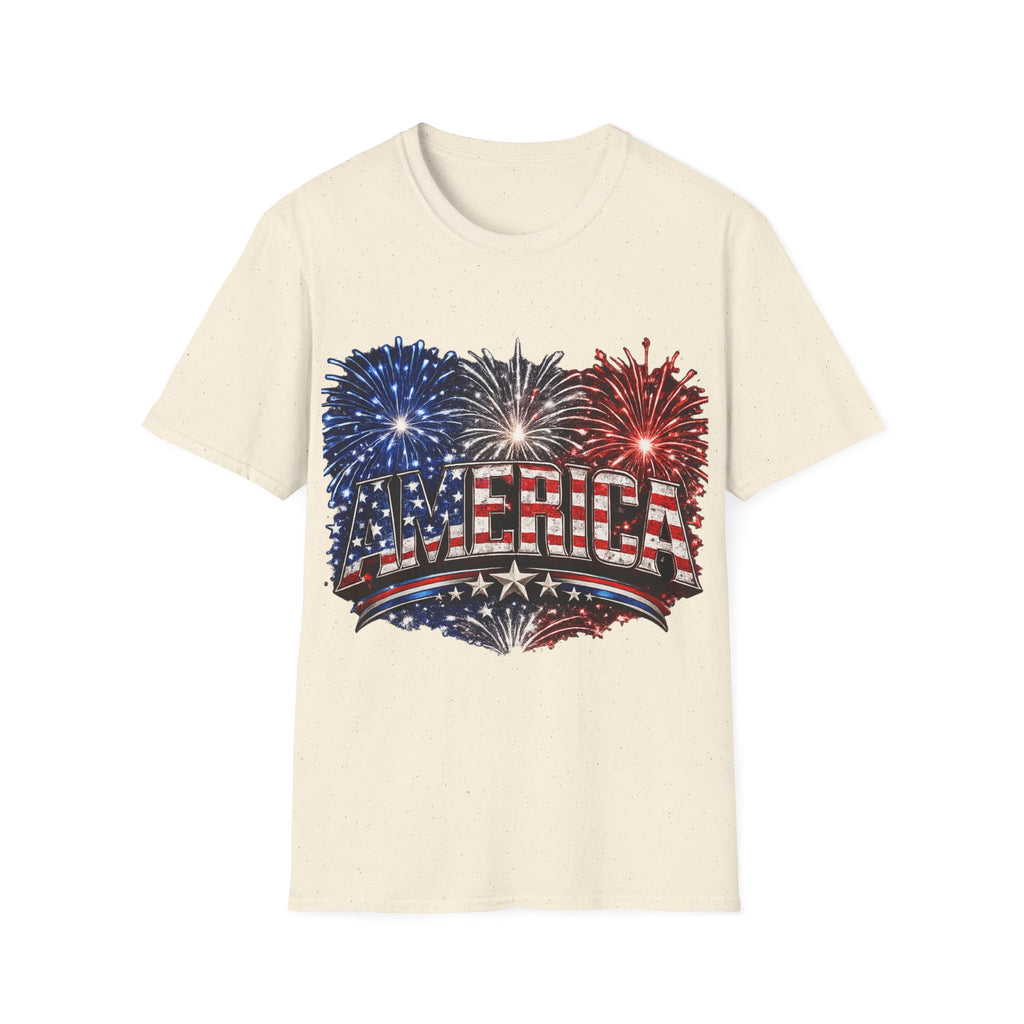 America Fireworks Patriotic T-Shirt | USA Flag Graphic Lightweight Tee | Independence Day