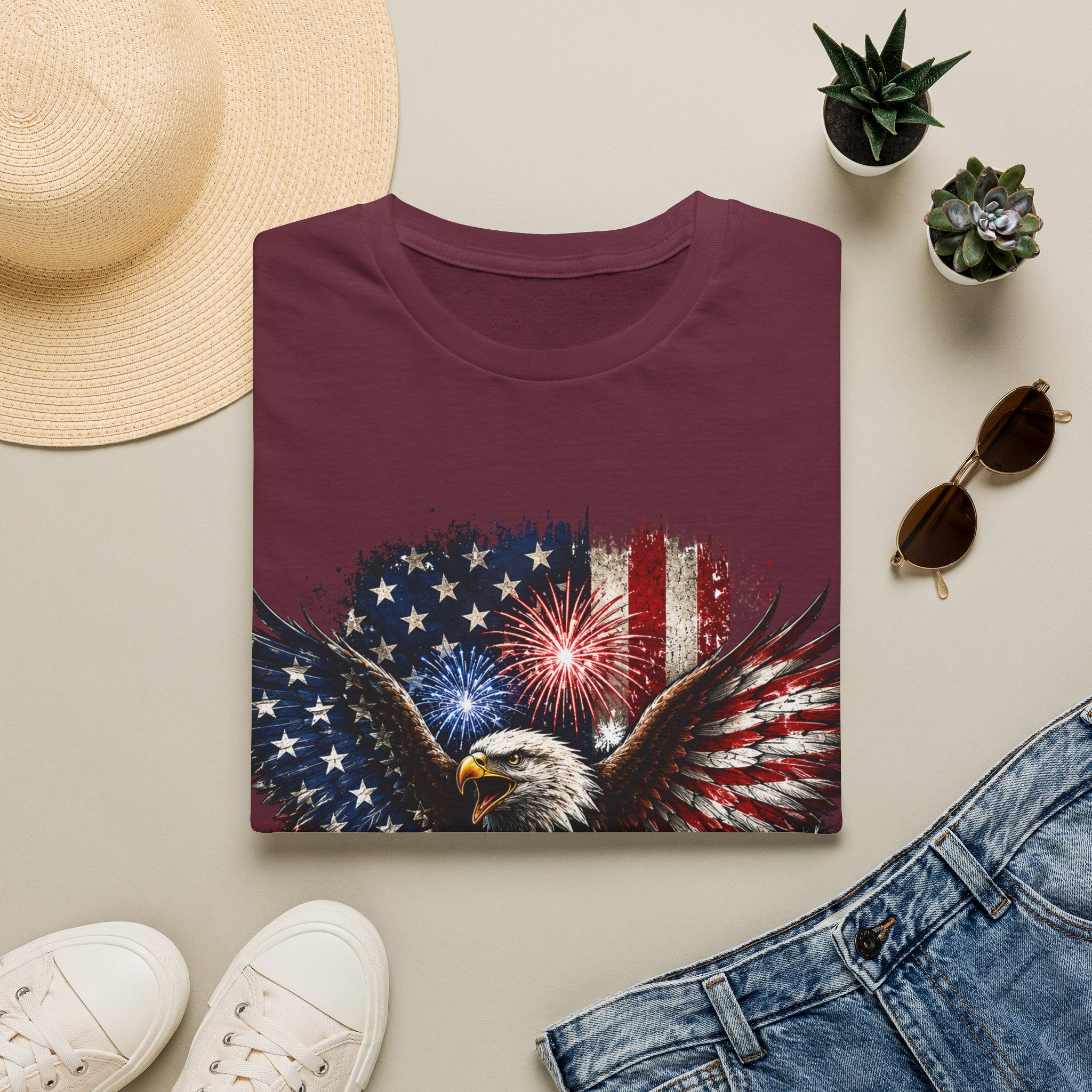 Vintage American Eagle Patriotic T-Shirt | Land of the Free Home of the Brave | USA Flag Graphic Tee