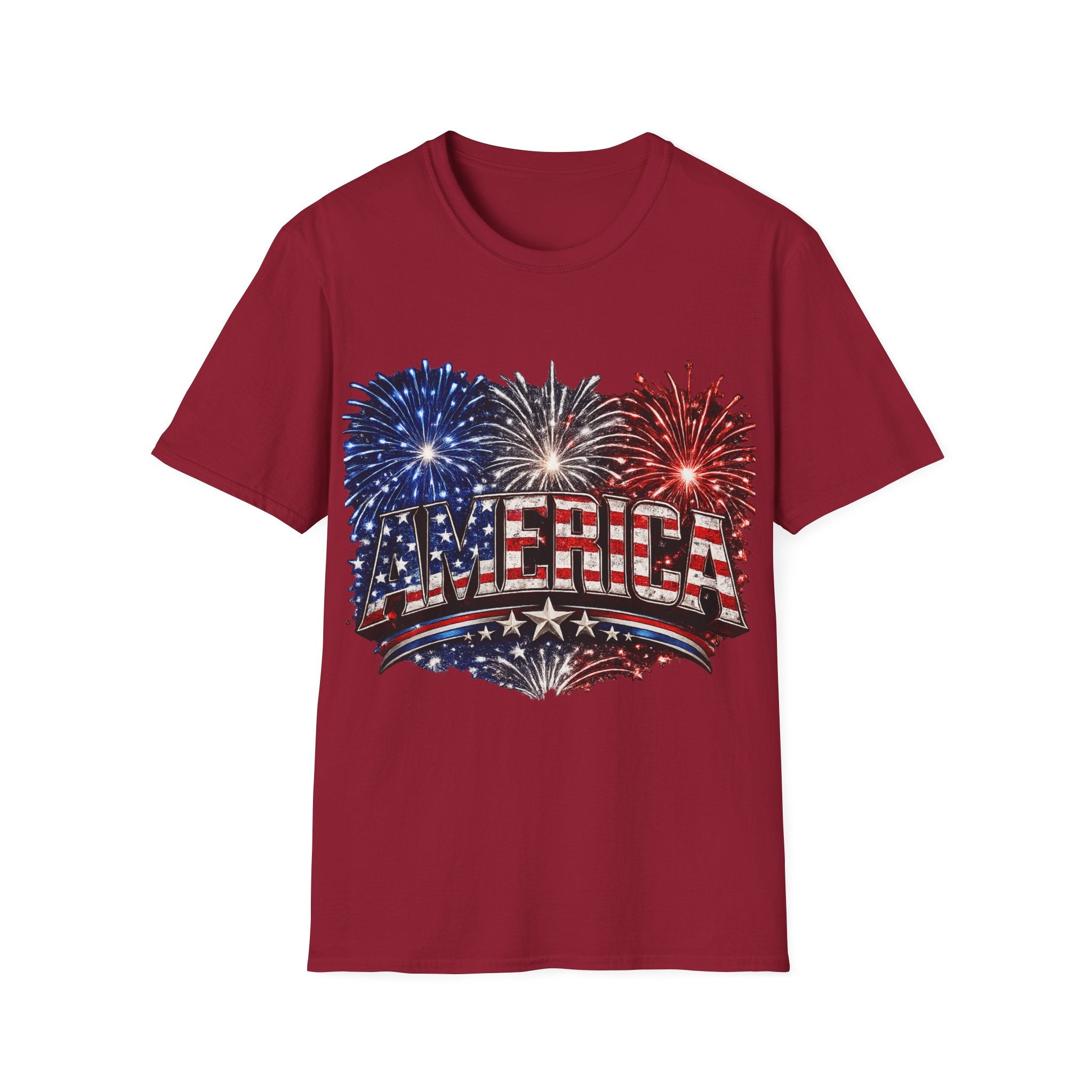 America Fireworks Patriotic T-Shirt | USA Flag Graphic Lightweight Tee | Independence Day