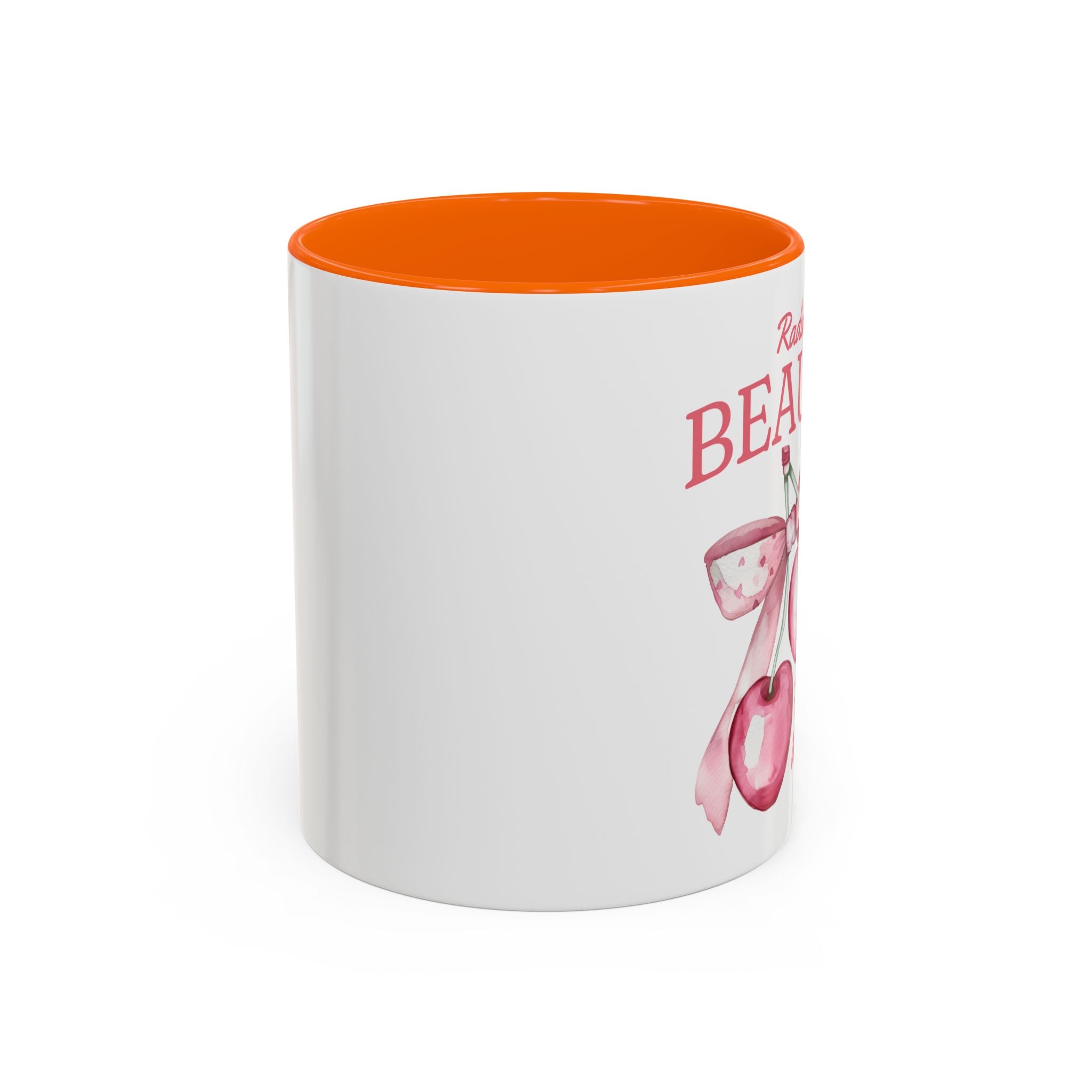 Personalized Coquette Cherry Mug, Radiate Beauty Design, Watercolor Bow Aesthetic Cup