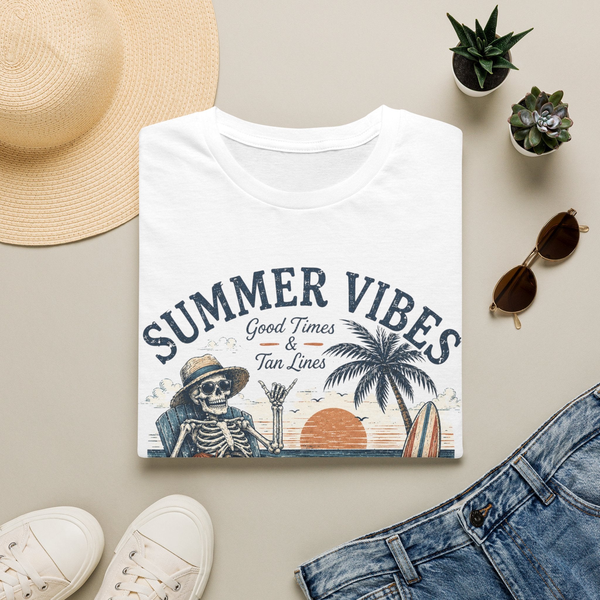 Salty Air Don't Care Skeleton Beach T-Shirt | Vintage Summer Vibes Graphic Tee | Retro Beach Vacation Shirt