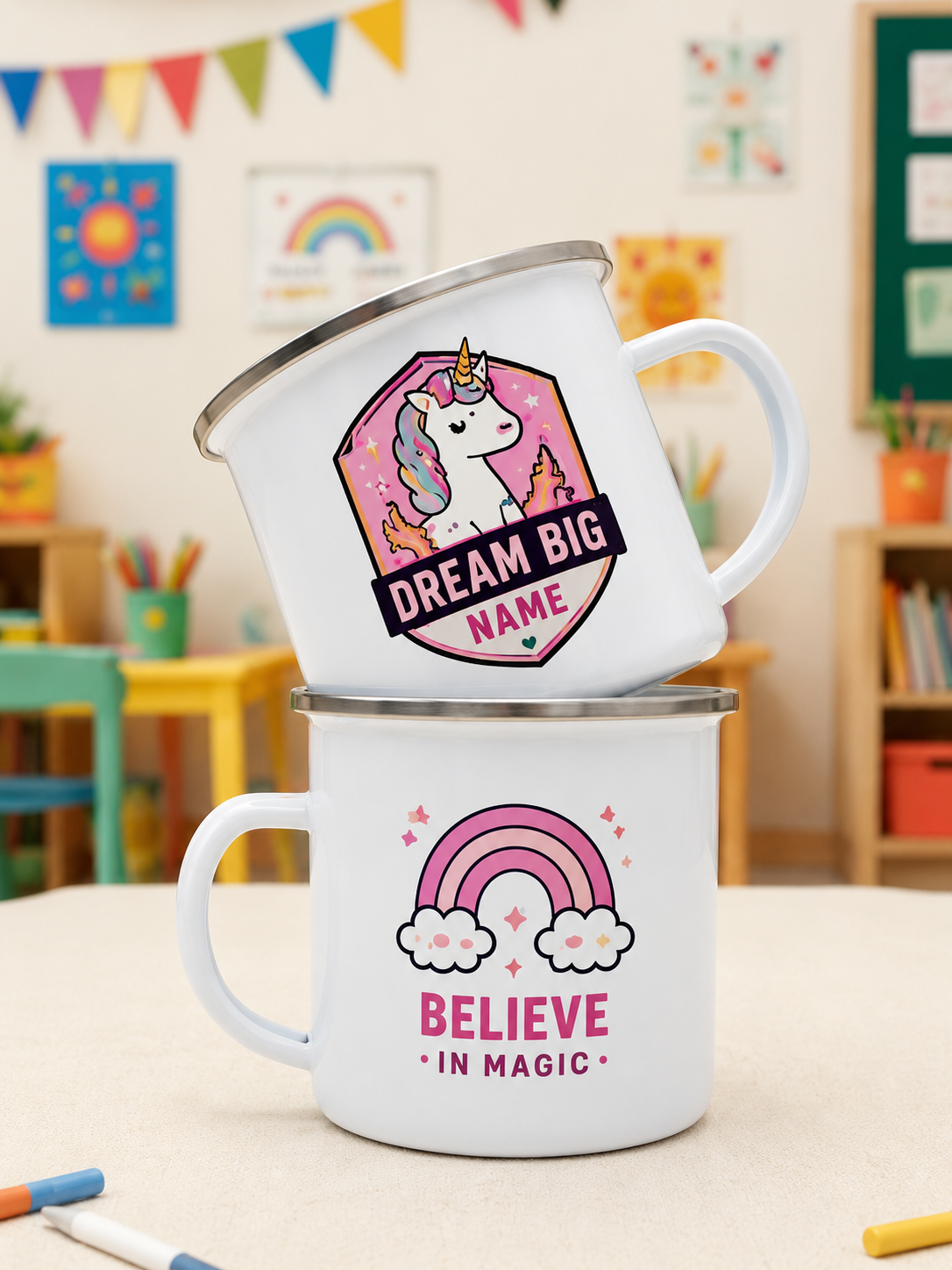 Personalized Kids Enamel Mug – Custom Name Mug for Kindergarten & Little Explorers