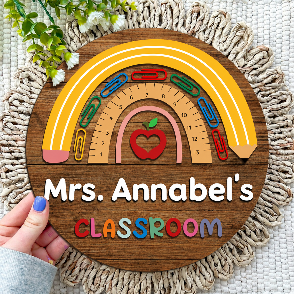 Personalized Teacher Classroom Wooden Sign – Custom Classroom Door Hanger Gift