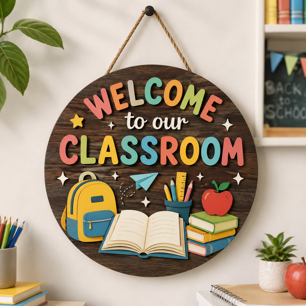 Personalized Teacher Classroom Sign, Custom Wooden Classroom Door Sign, Back to School Teacher Gift, 2 Layer Wood Name Sign, Classroom Decor