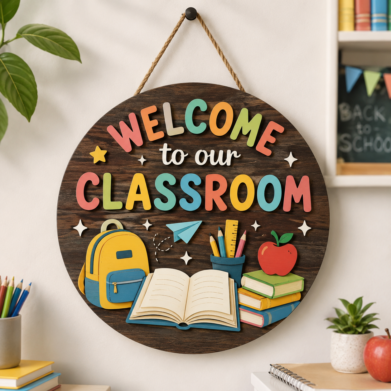 Personalized Teacher Classroom Sign, Custom Wooden Classroom Door Sign, Back to School Teacher Gift, 2 Layer Wood Name Sign, Classroom Decor