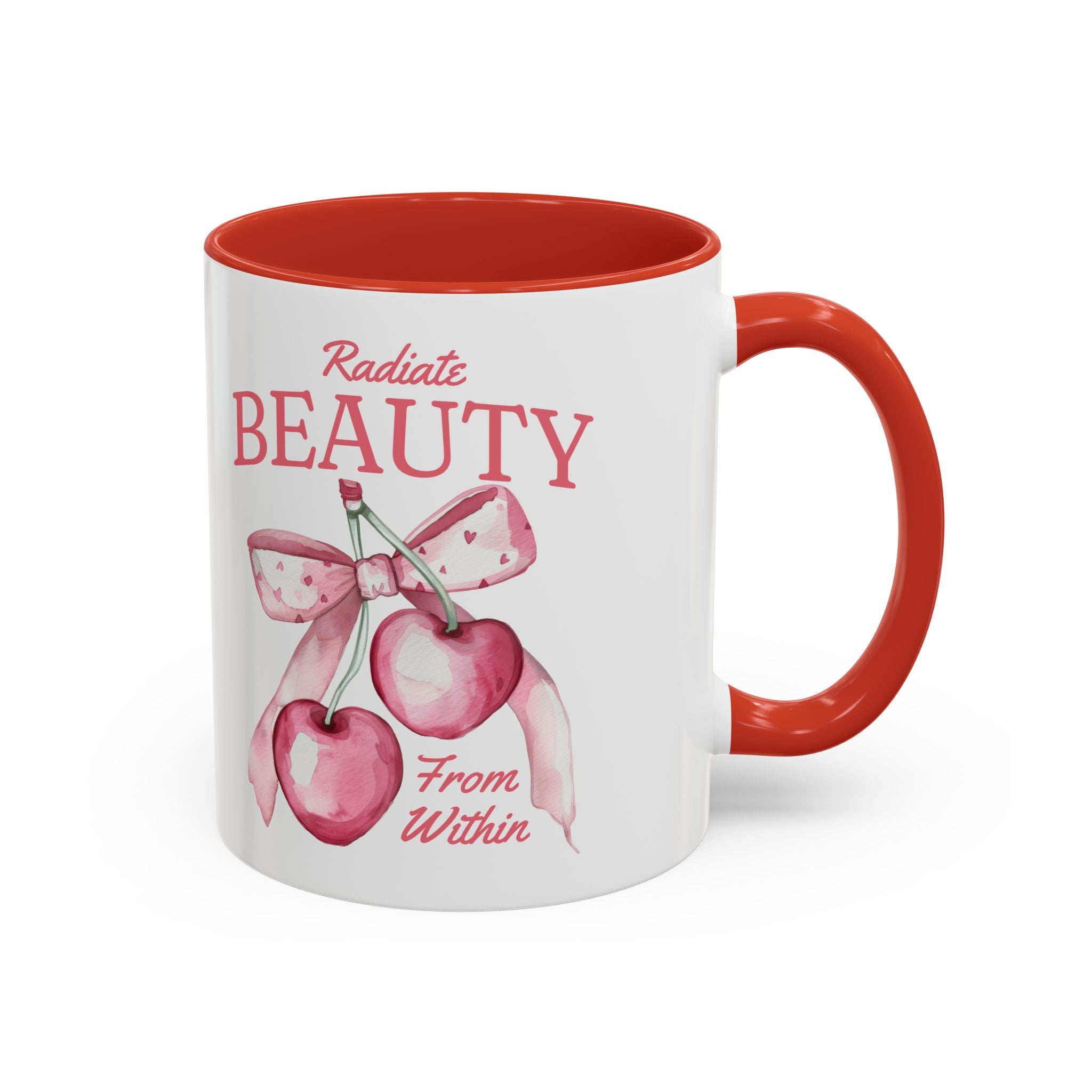Personalized Coquette Cherry Mug | Watercolor Bow Cup