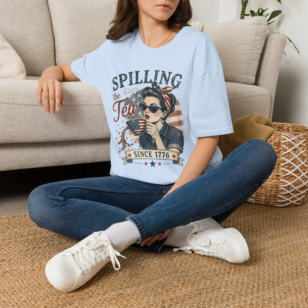 Spilling The Tea Since 1776 T-Shirt | Vintage Patriotic Graphic Tee | Funny America Independence Day Shirt