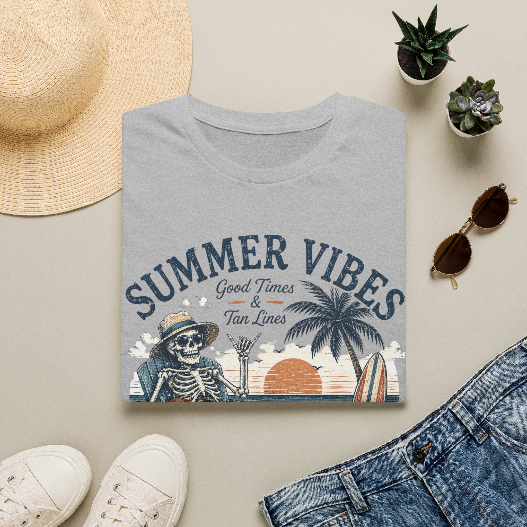 Salty Air Don't Care Skeleton Beach T-Shirt | Vintage Summer Vibes Graphic Tee | Retro Beach Vacation Shirt