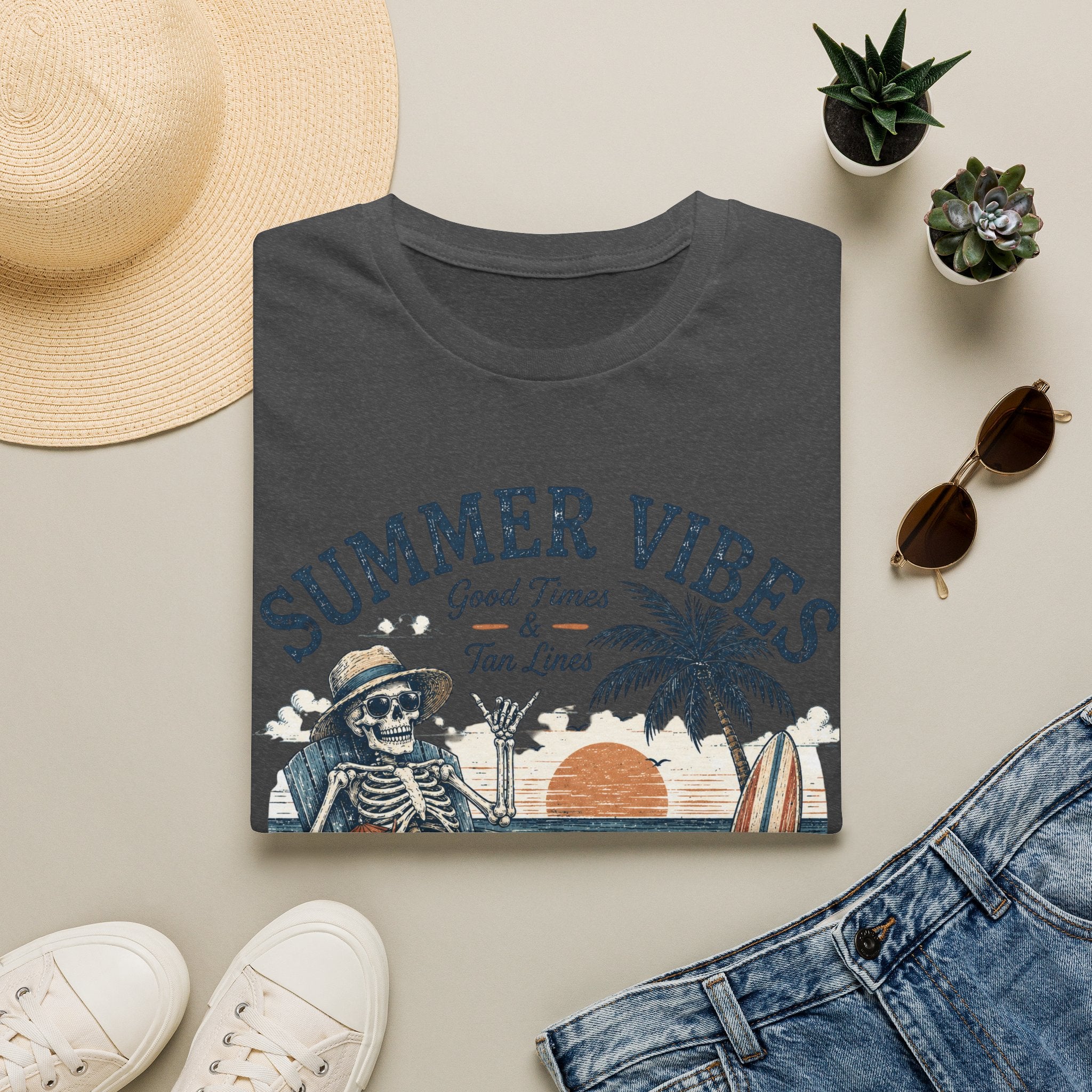 Salty Air Don't Care Skeleton Beach T-Shirt | Vintage Summer Vibes Graphic Tee | Retro Beach Vacation Shirt