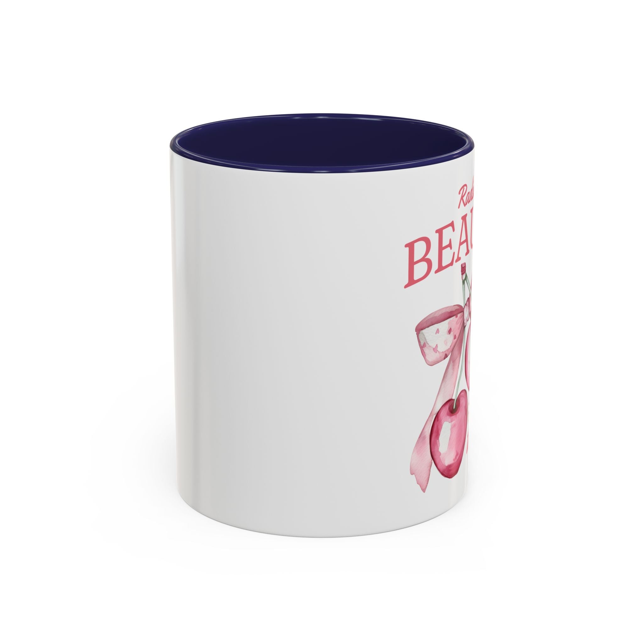 Personalized Coquette Cherry Mug, Radiate Beauty Design, Watercolor Bow Aesthetic Cup