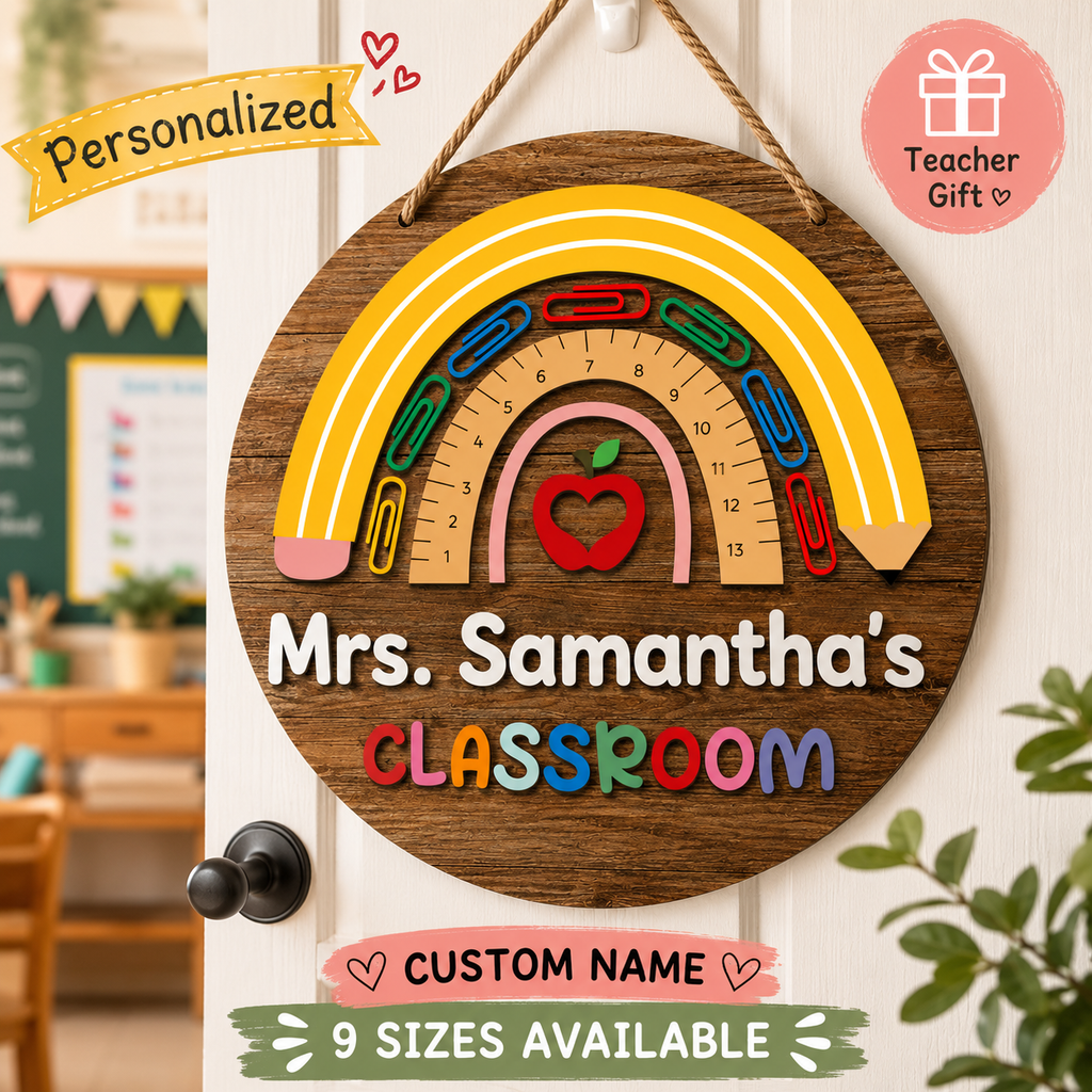 Personalized Teacher Classroom Wooden Sign – Custom Classroom Door Hanger Gift