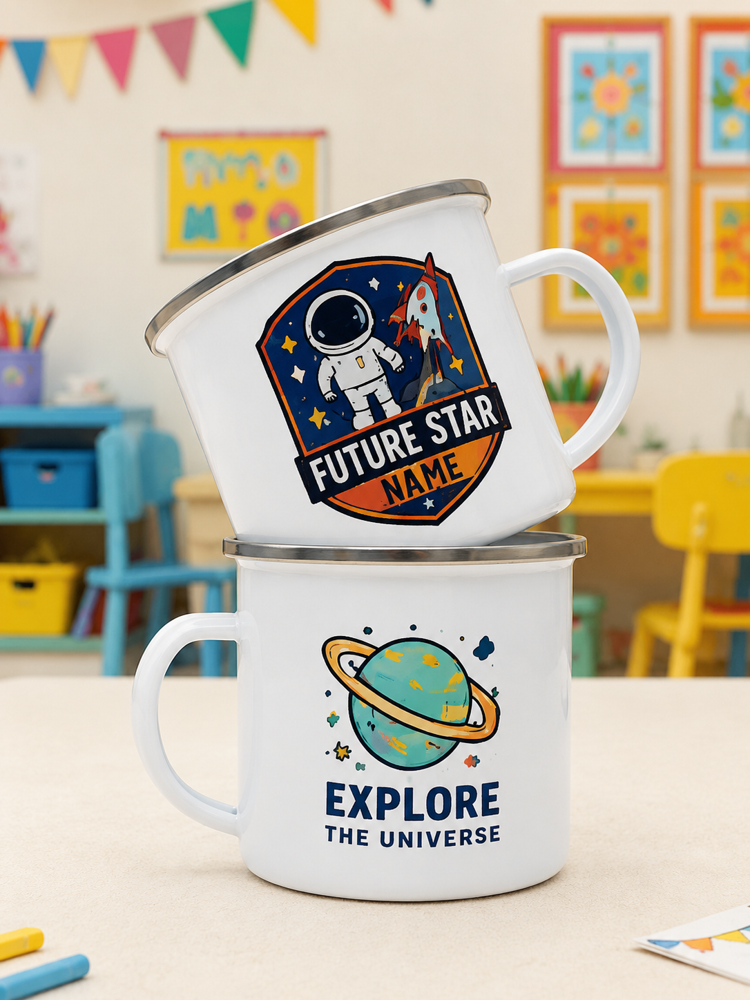 Personalized Kids Enamel Mug – Custom Name Mug for Kindergarten & Little Explorers