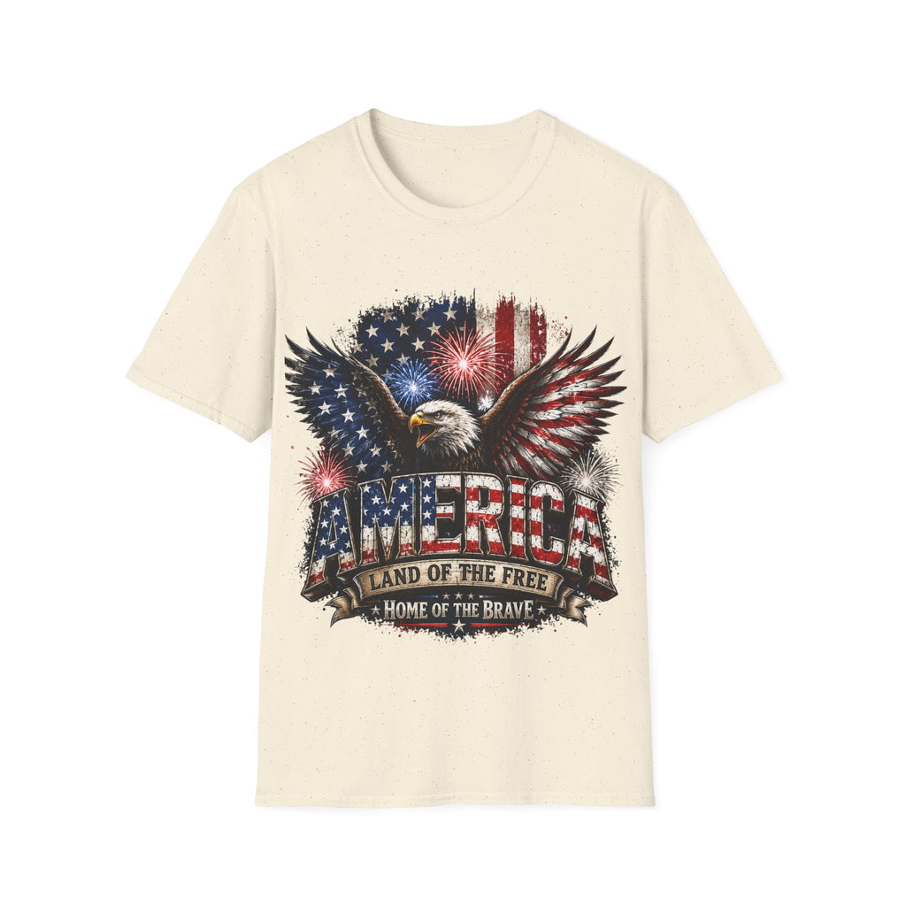 Vintage American Eagle Patriotic T-Shirt | Land of the Free Home of the Brave | USA Flag Graphic Tee