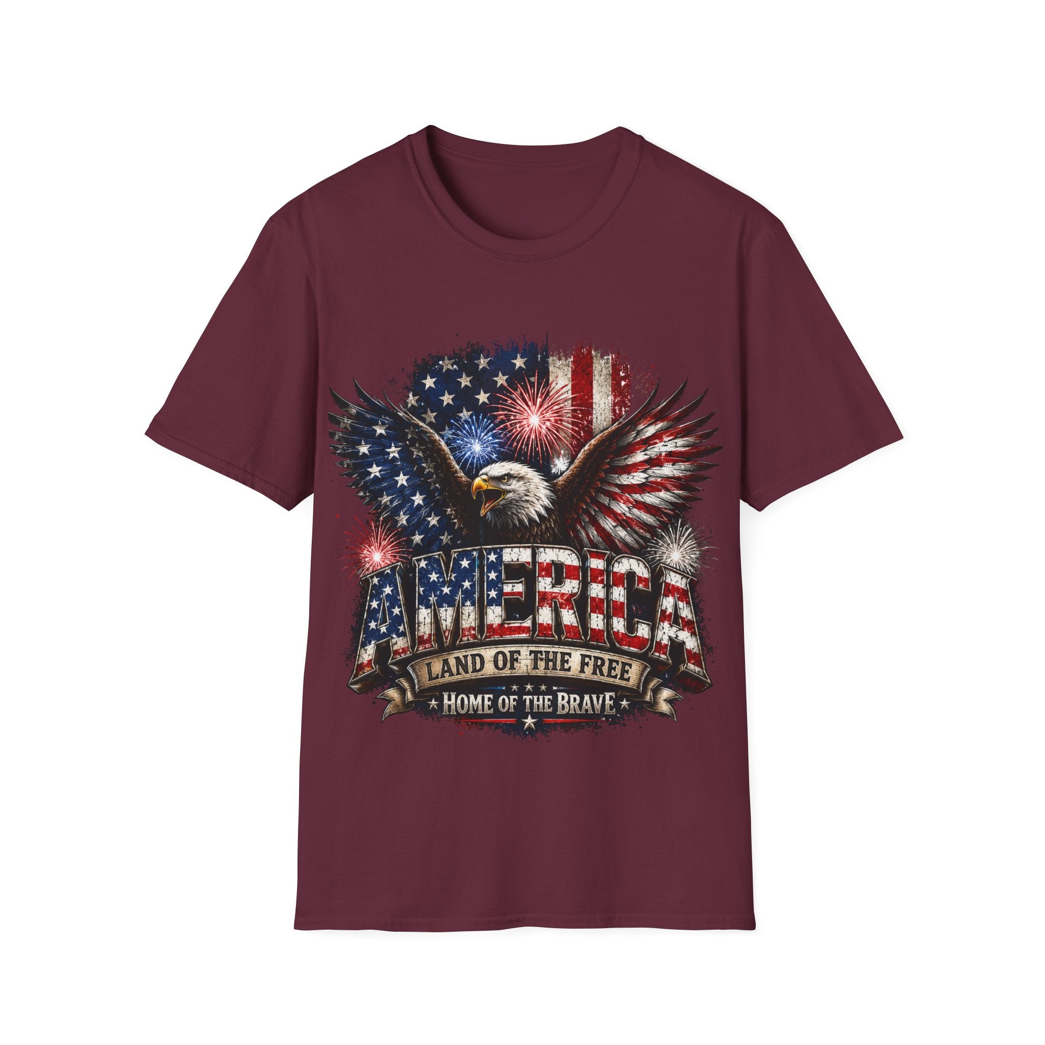 Vintage American Eagle Patriotic T-Shirt | Land of the Free Home of the Brave | USA Flag Graphic Tee