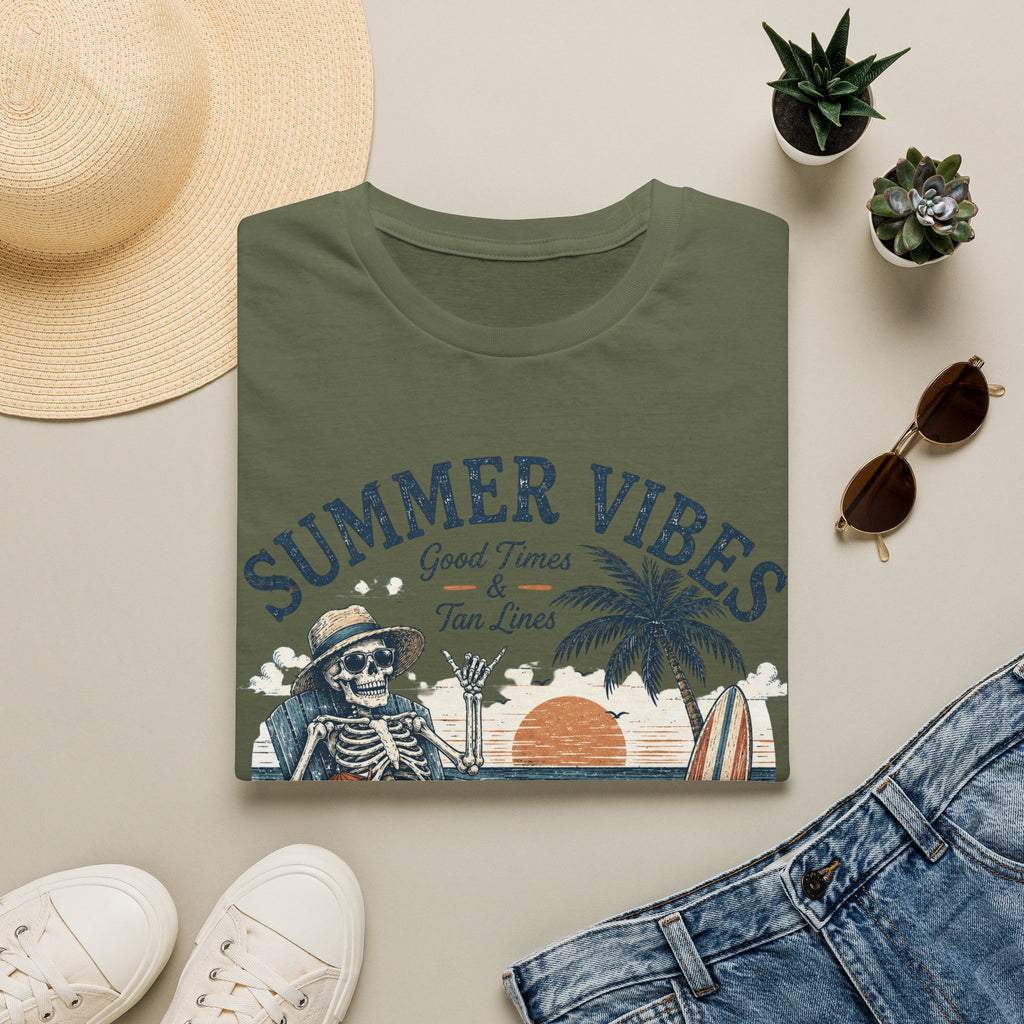 Salty Air Don't Care Skeleton Beach T-Shirt | Vintage Summer Vibes Graphic Tee | Retro Beach Vacation Shirt