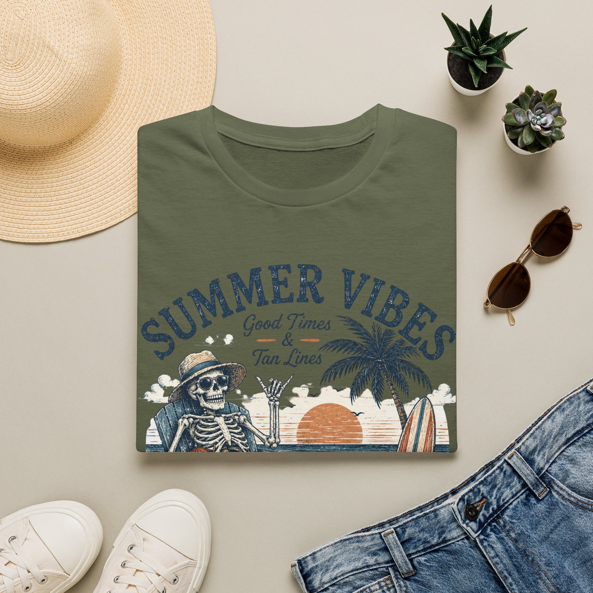 Salty Air Don't Care Skeleton Beach T-Shirt | Vintage Summer Vibes Graphic Tee | Retro Beach Vacation Shirt