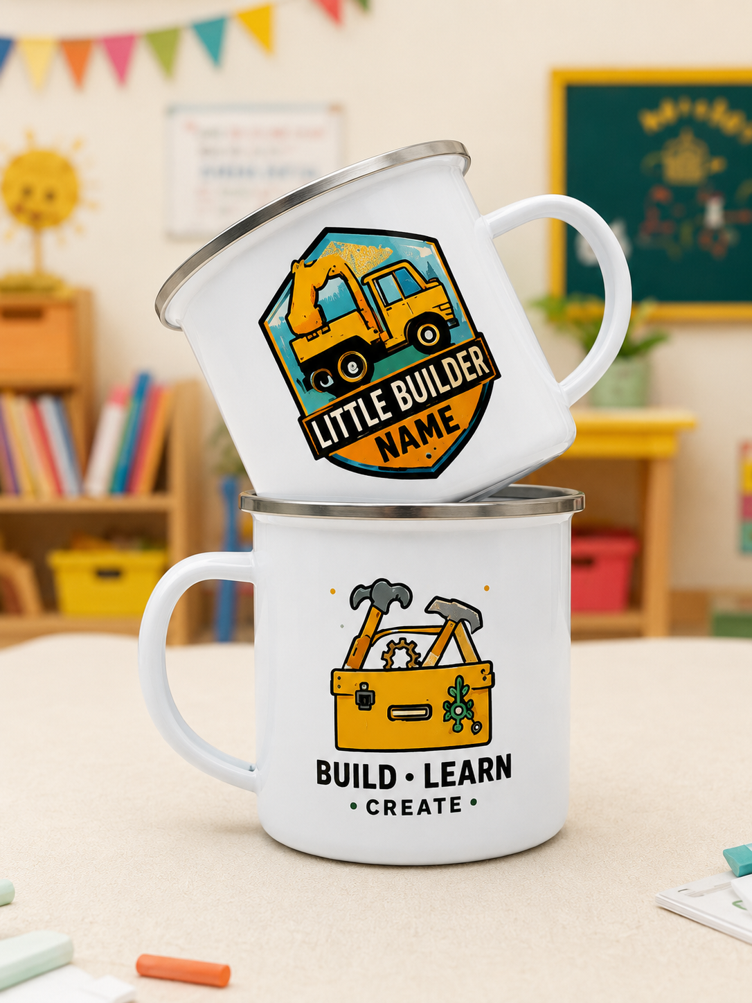 Personalized Kids Enamel Mug – Custom Name Mug for Kindergarten & Little Explorers