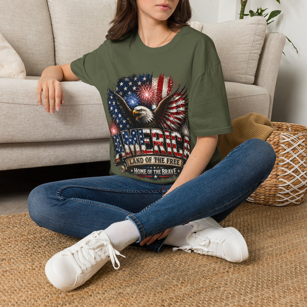 Vintage American Eagle Patriotic T-Shirt | Land of the Free Home of the Brave | USA Flag Graphic Tee