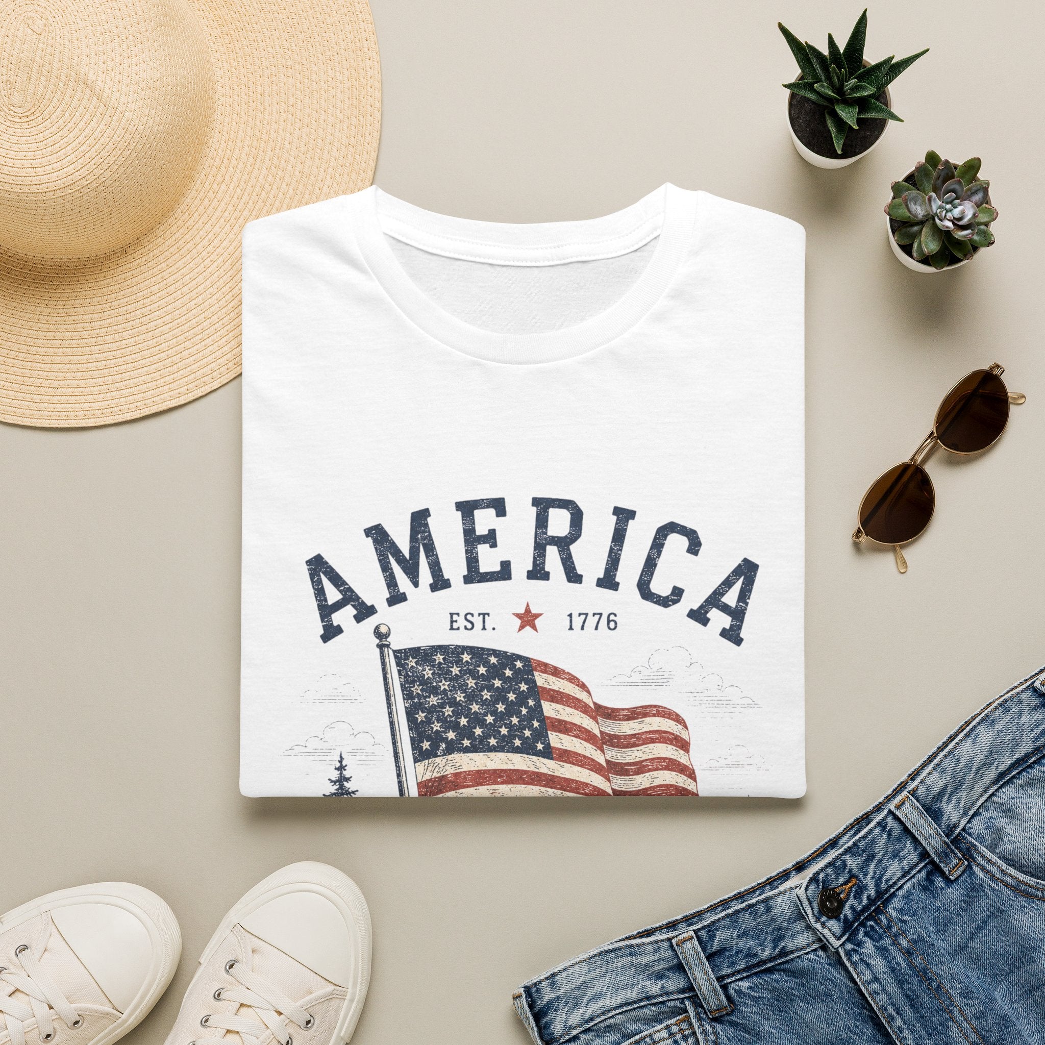 Vintage America Est. 1776 T-Shirt | Land of the Free Home of the Brave | Retro Patriotic Graphic Tee