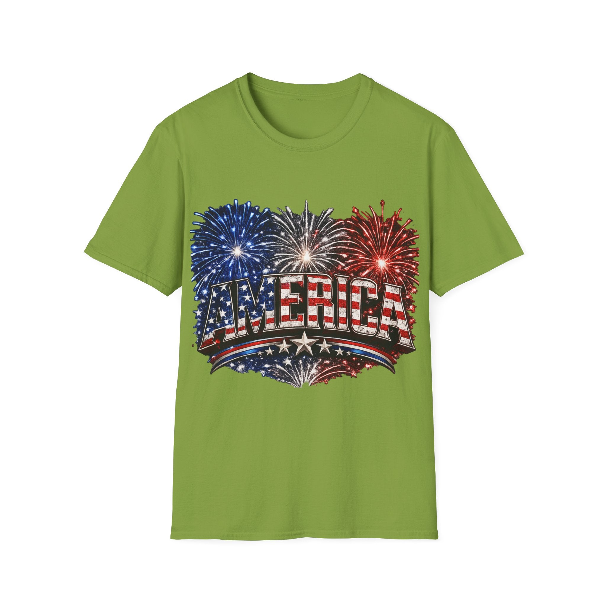 America Fireworks Patriotic T-Shirt | USA Flag Graphic Lightweight Tee | Independence Day