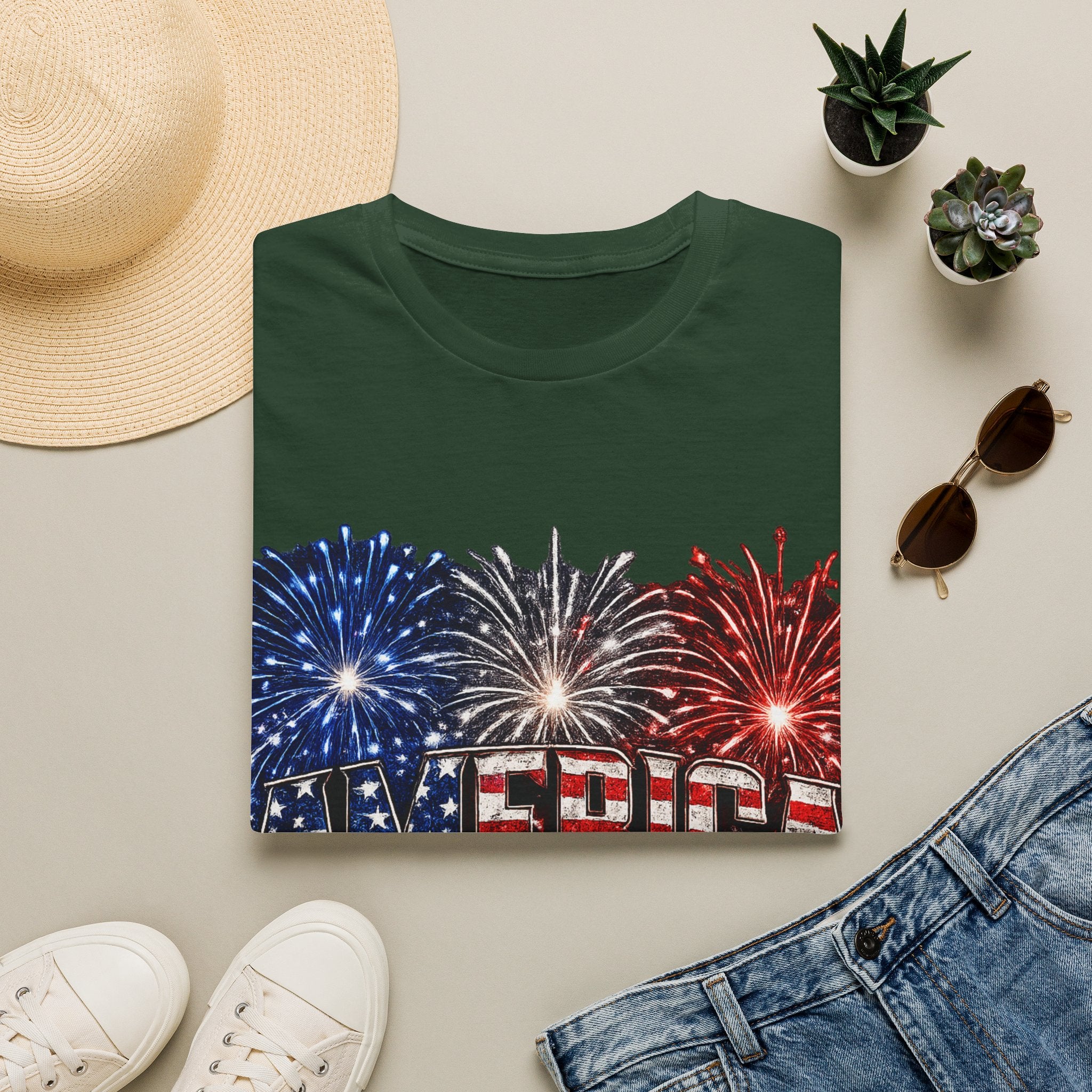 America Fireworks Patriotic T-Shirt | USA Flag Graphic Lightweight Tee | Independence Day