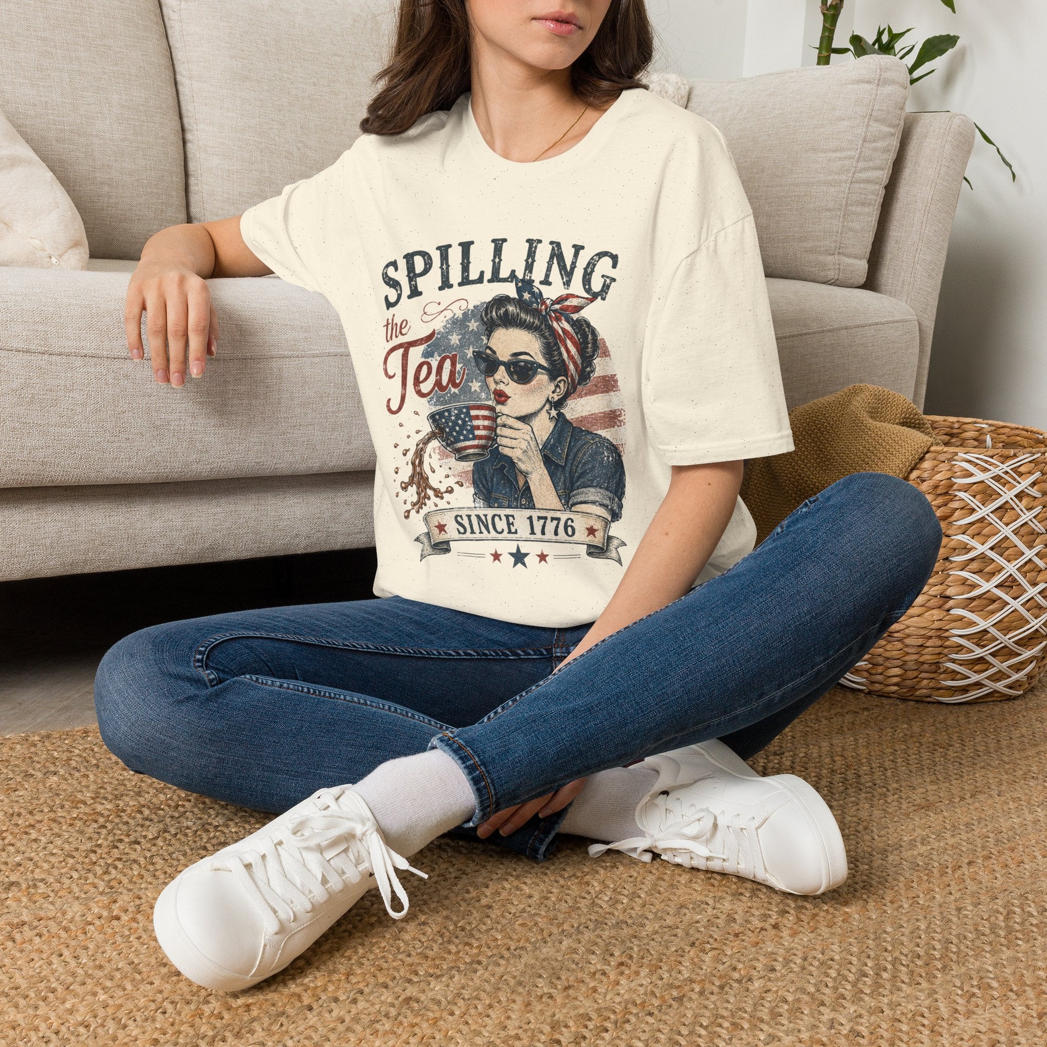 Spilling The Tea Since 1776 T-Shirt | Vintage Patriotic Graphic Tee | Funny America Independence Day Shirt