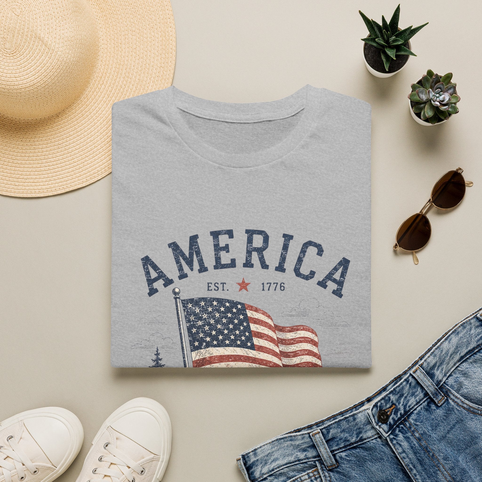 Vintage America Est. 1776 T-Shirt | Land of the Free Home of the Brave | Retro Patriotic Graphic Tee
