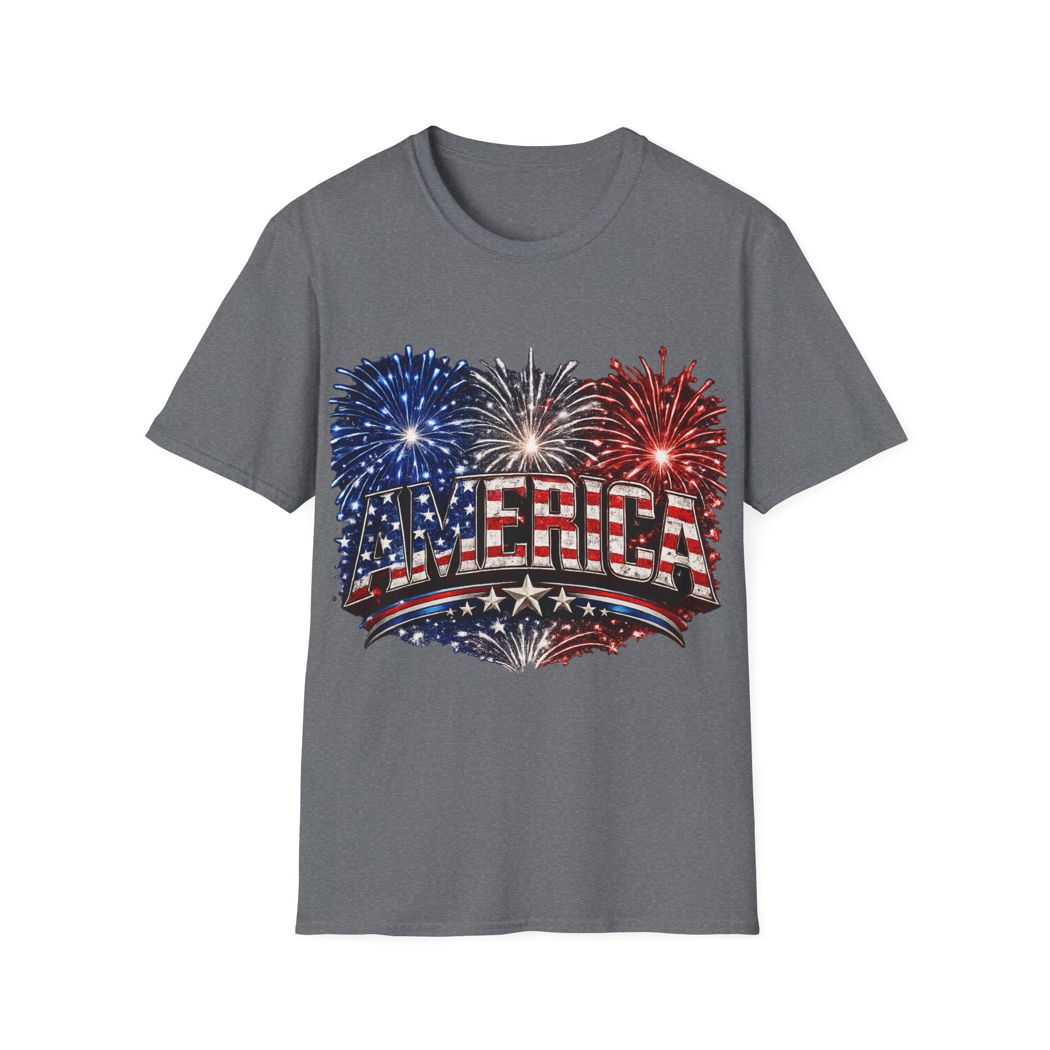 America Fireworks Patriotic T-Shirt | USA Flag Graphic Lightweight Tee | Independence Day