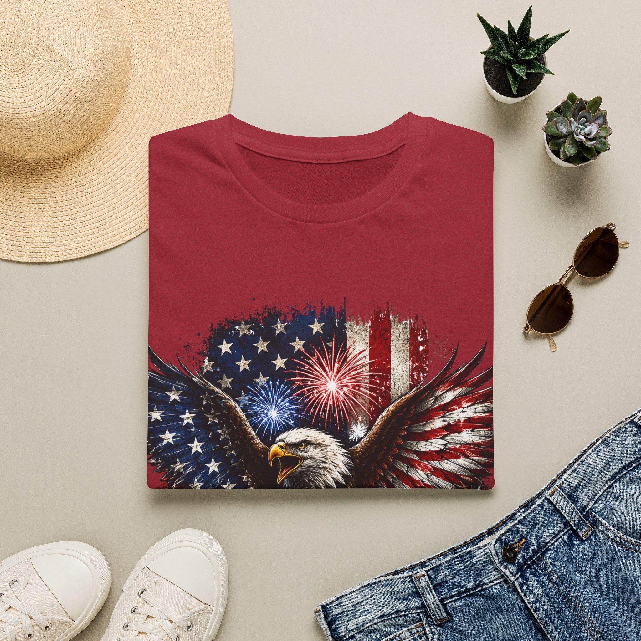 Vintage American Eagle Patriotic T-Shirt | Land of the Free Home of the Brave | USA Flag Graphic Tee