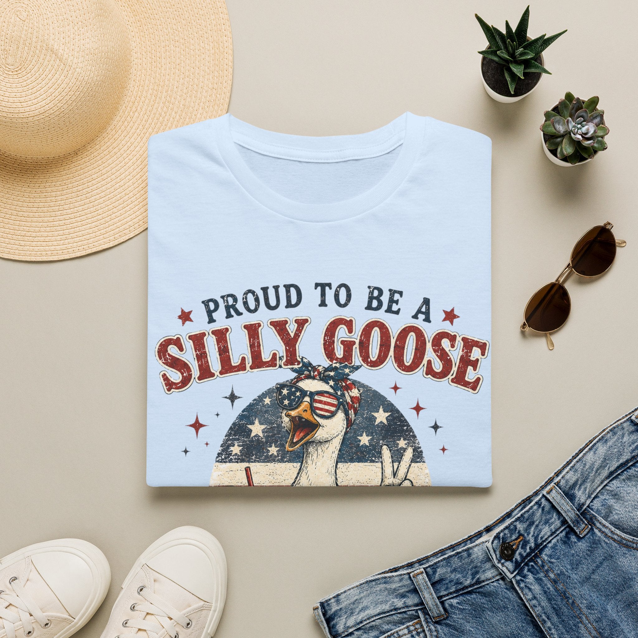 Funny Silly Goose Patriotic T-Shirt | Proud To Be A Silly Goose | Vintage 4th of July Graphic Tee
