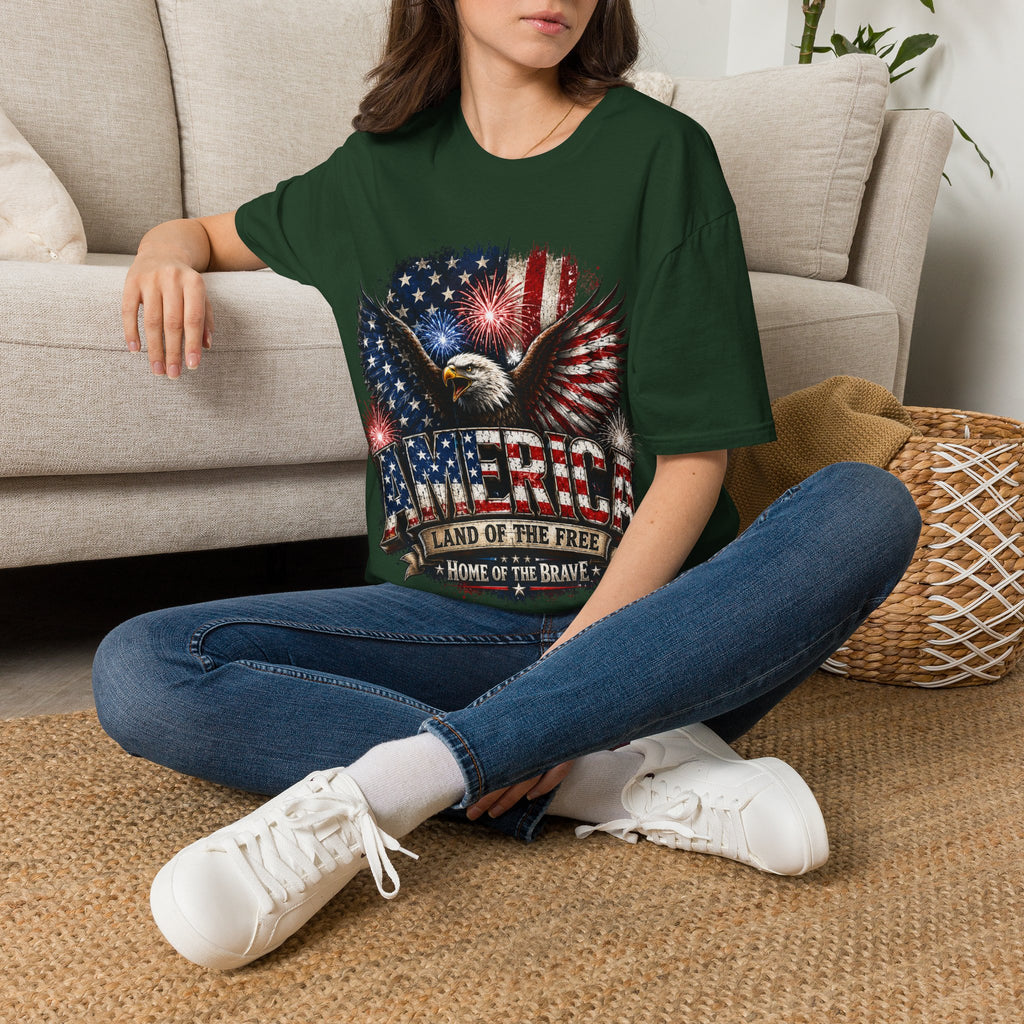 Vintage American Eagle Patriotic T-Shirt | Land of the Free Home of the Brave | USA Flag Graphic Tee