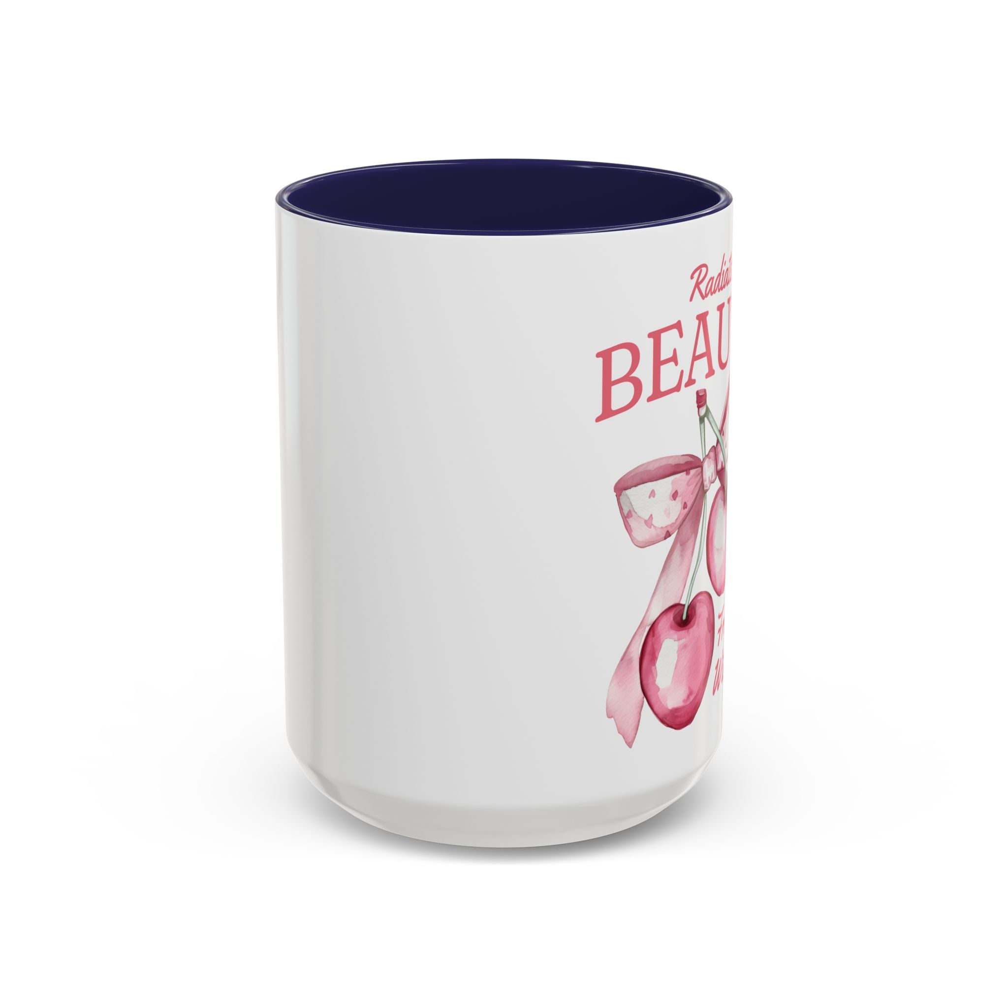 Personalized Coquette Cherry Mug, Radiate Beauty Design, Watercolor Bow Aesthetic Cup