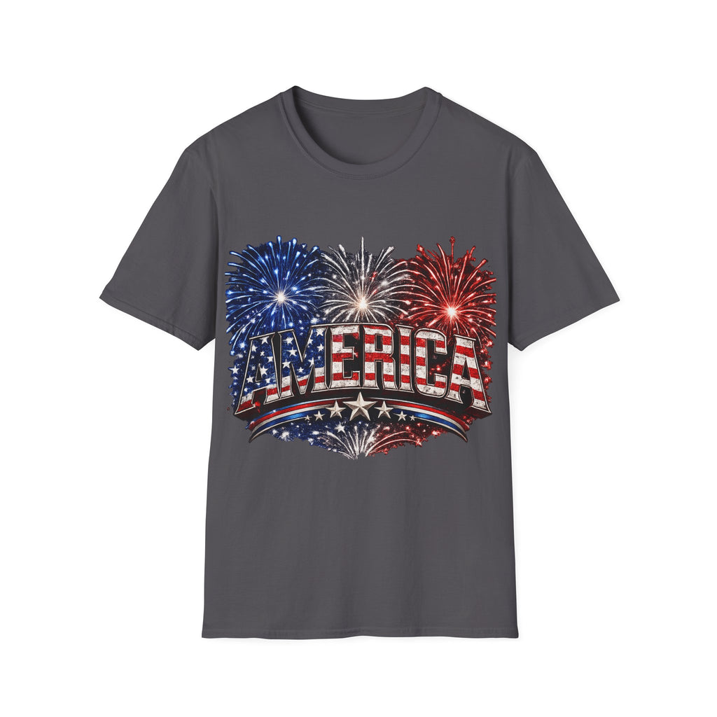 America Fireworks Patriotic T-Shirt | USA Flag Graphic Lightweight Tee | Independence Day
