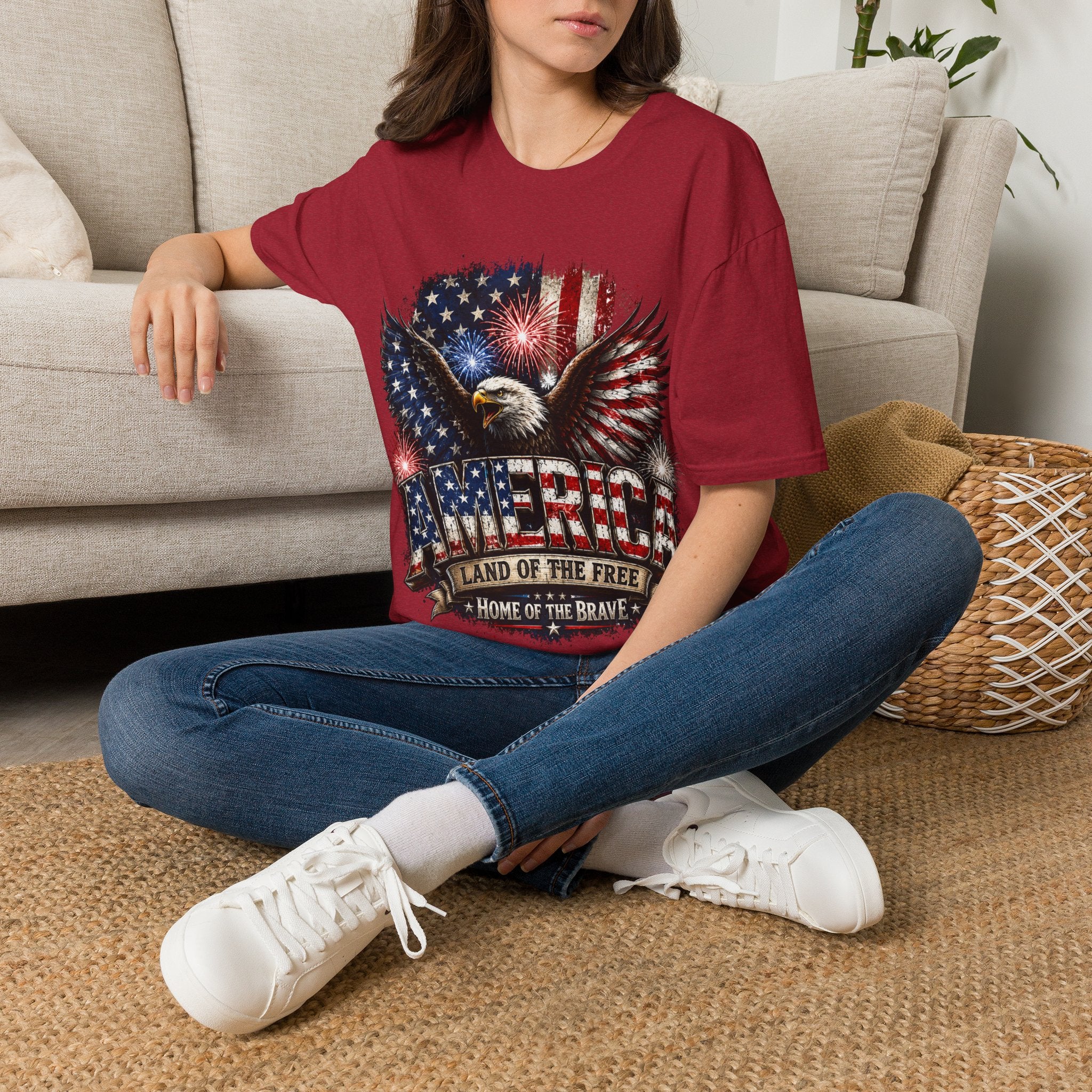 Vintage American Eagle Patriotic T-Shirt | Land of the Free Home of the Brave | USA Flag Graphic Tee