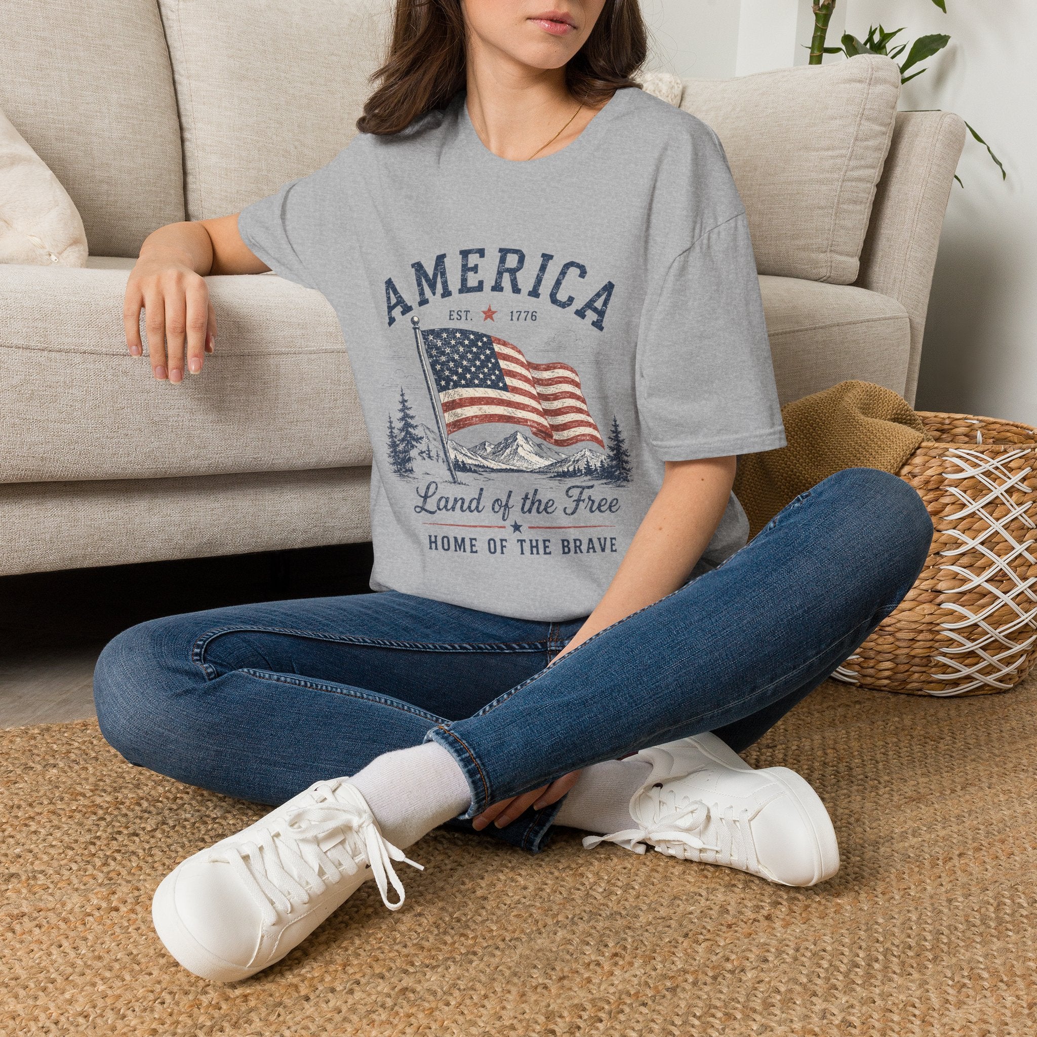 Vintage America Est. 1776 T-Shirt | Land of the Free Home of the Brave | Retro Patriotic Graphic Tee