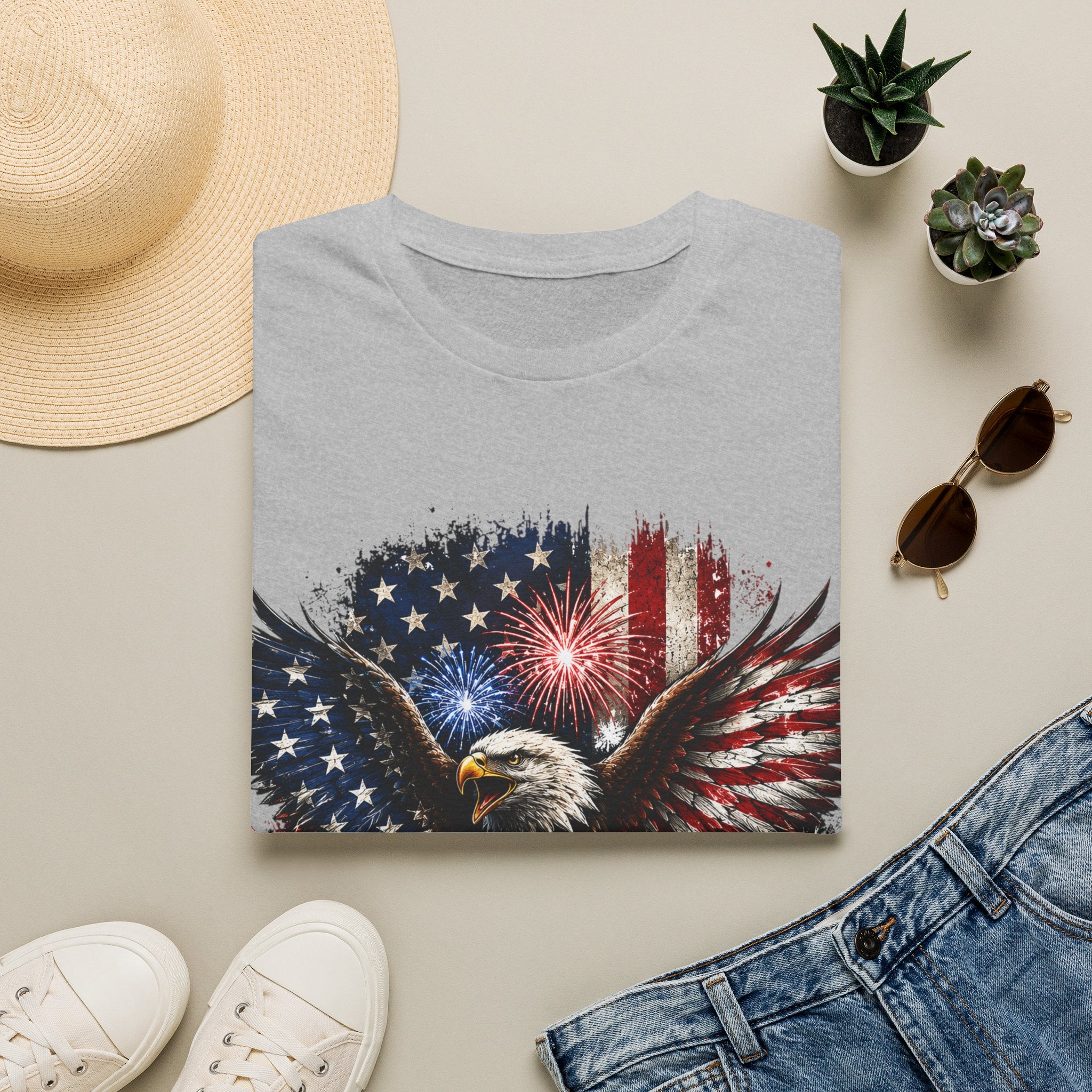 Vintage American Eagle Patriotic T-Shirt | Land of the Free Home of the Brave | USA Flag Graphic Tee